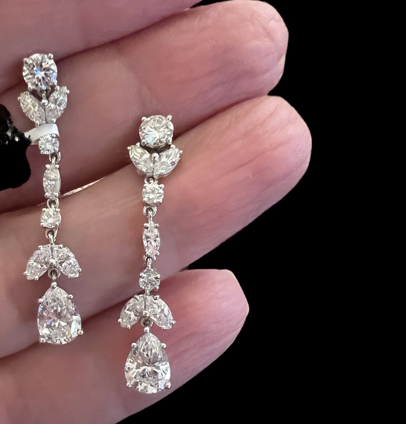 Diamond Platinum Pear Dangle Earrings