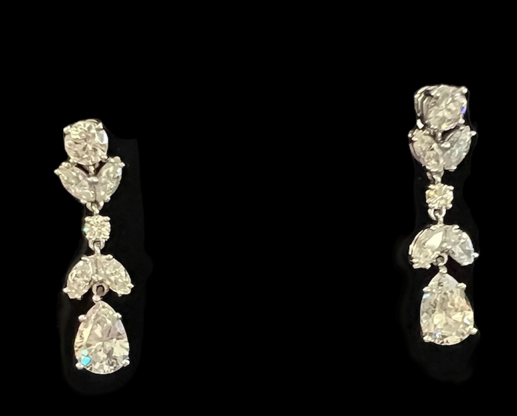 Diamond Platinum Pear Dangle Earrings