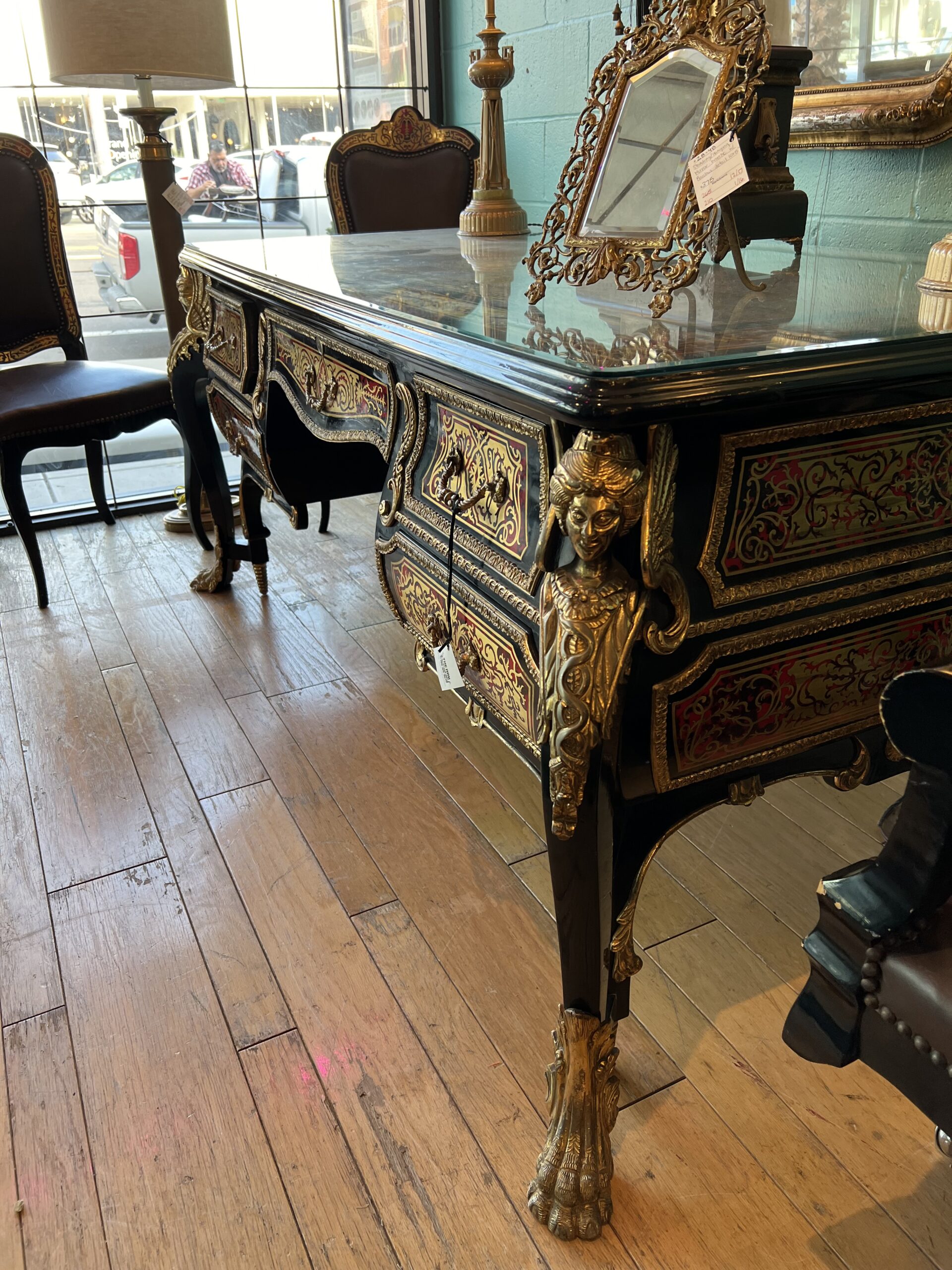 French Boulle Style Writing Desk