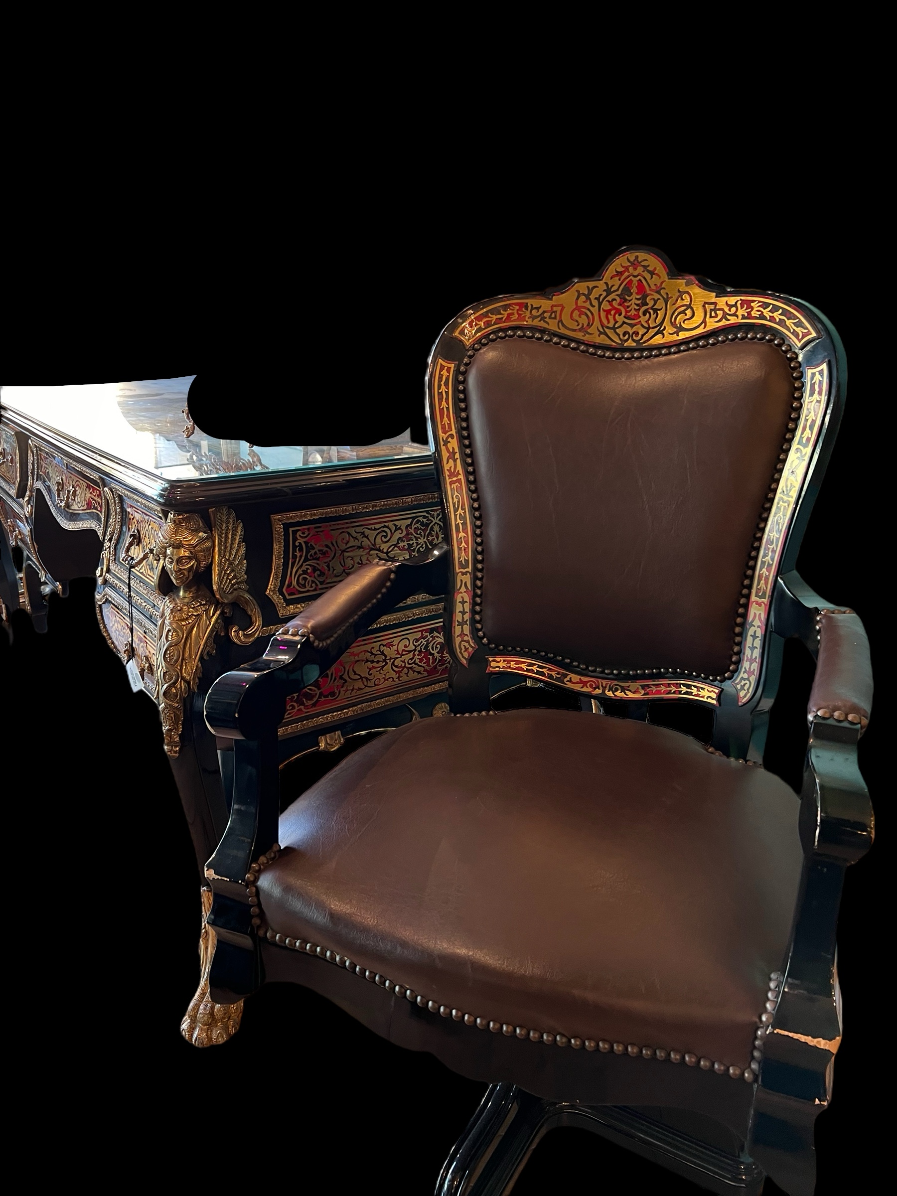 French Boulle Style Writing Desk