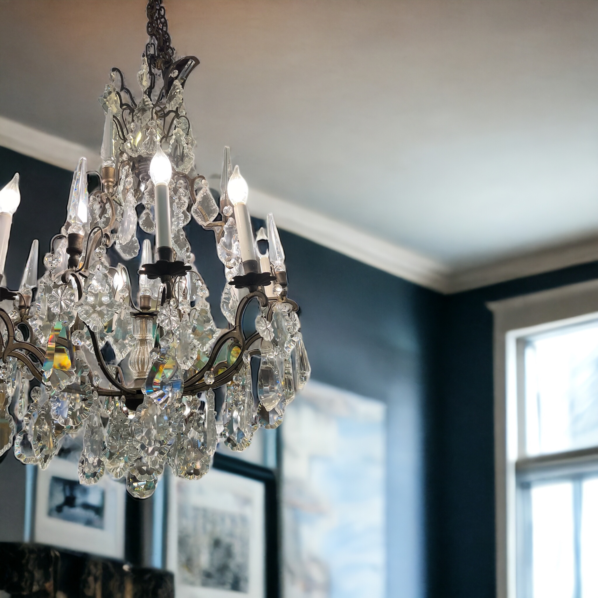 Antique Crystal Iron Chandelier