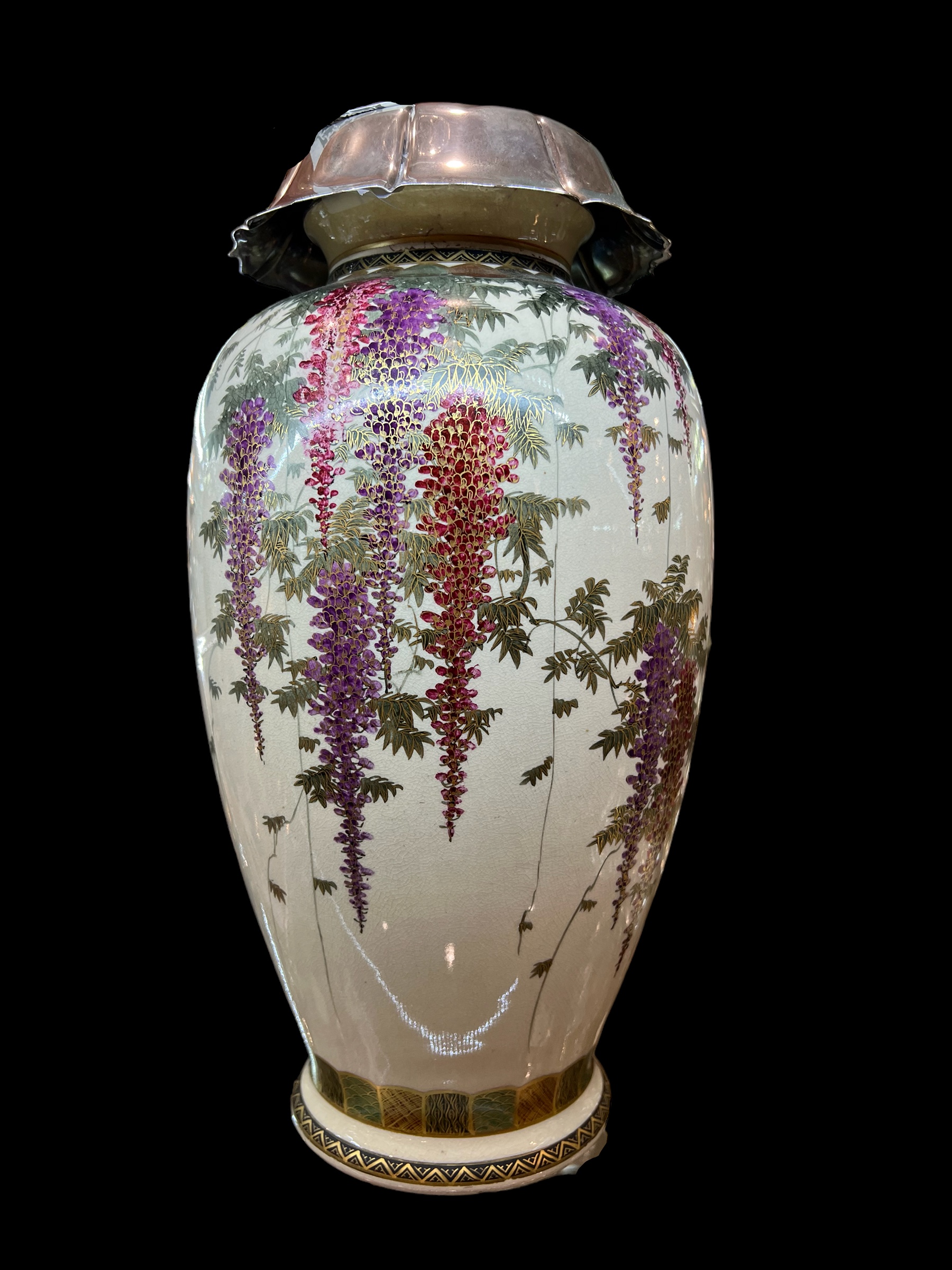 Satsuma Vase Wisteria Sterling Rim