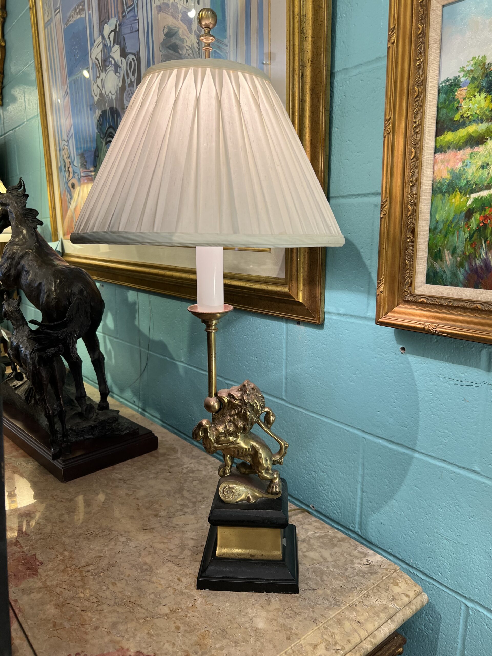 Vintage Brass Lion Table Lamps