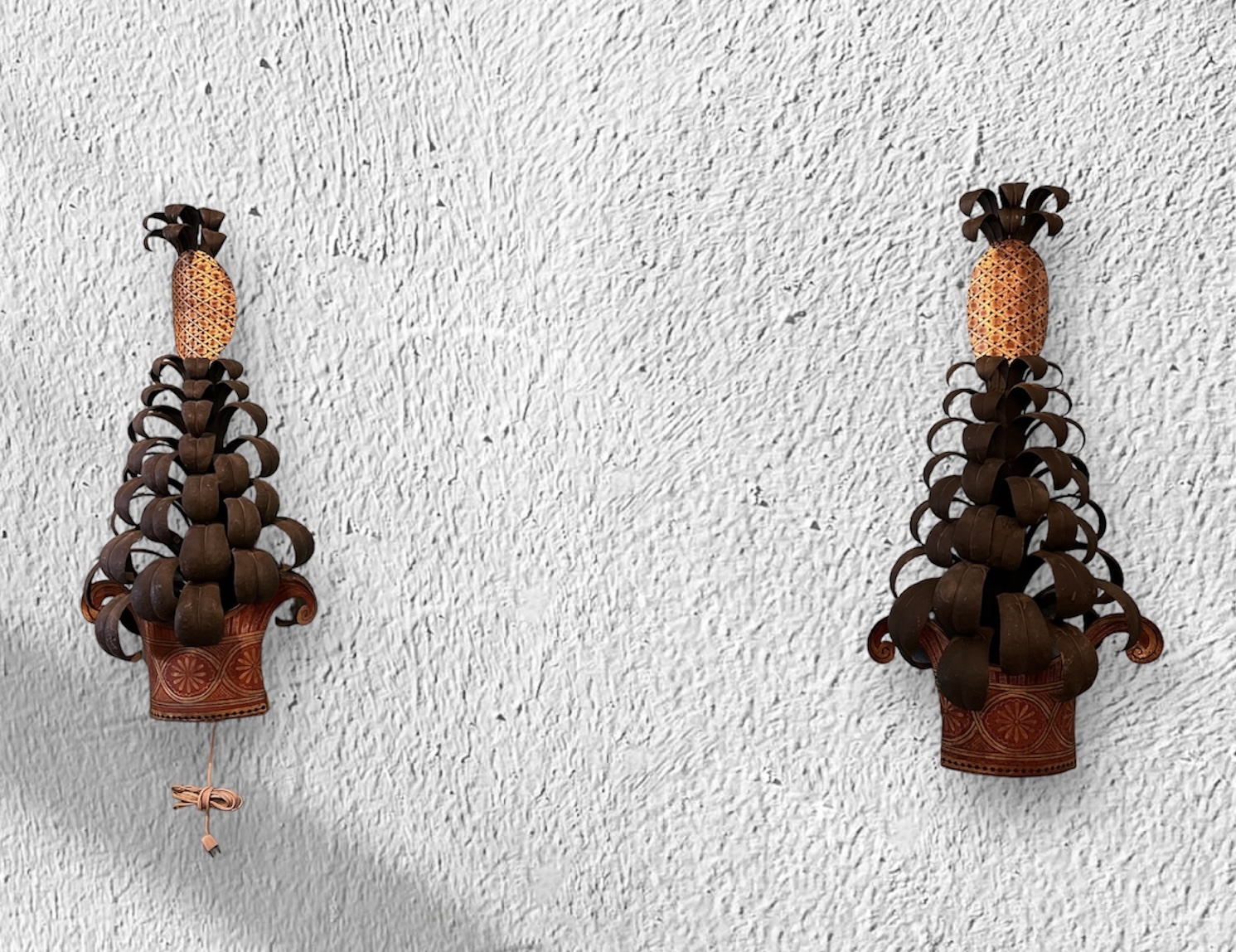 Maison Jansen Pair Tole Pineapple Sconces