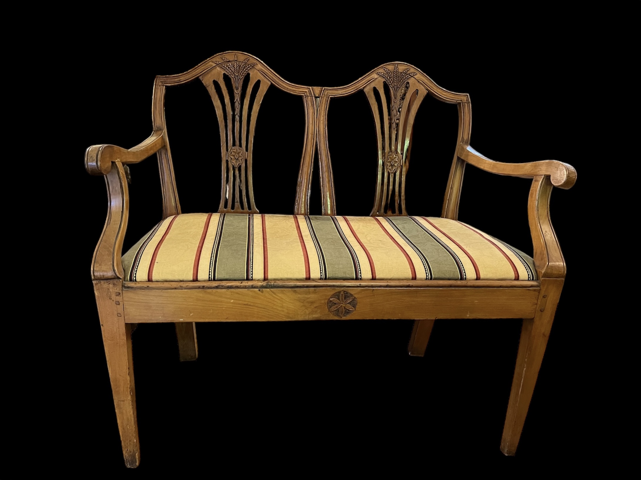 Pair Double Wheat Back Settees