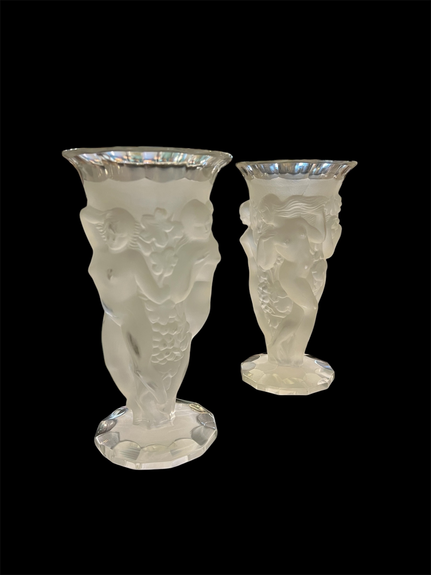 Pair Crystal Vases Lalique STYLE