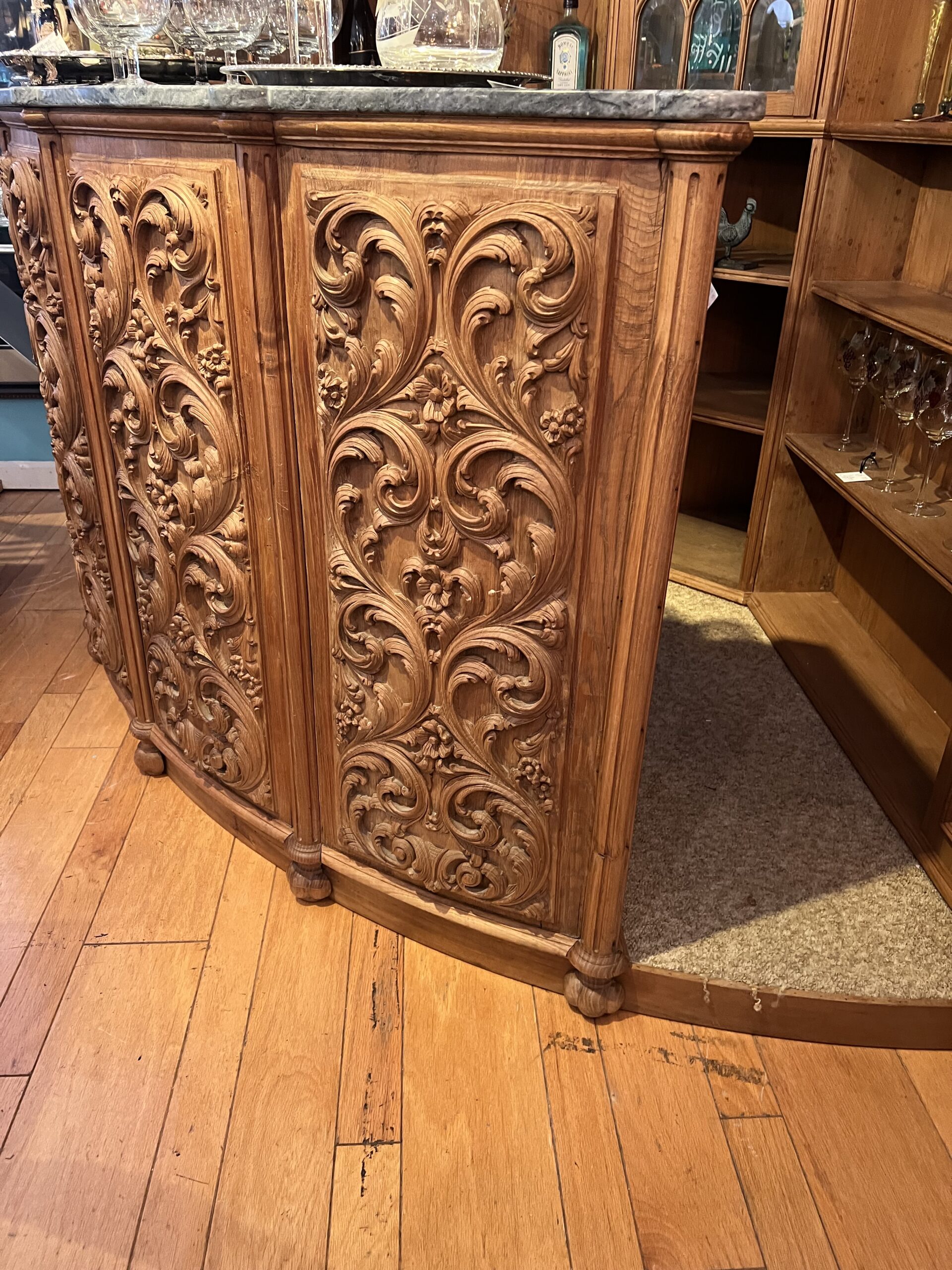 Antique Carved Canopy Dry Bar