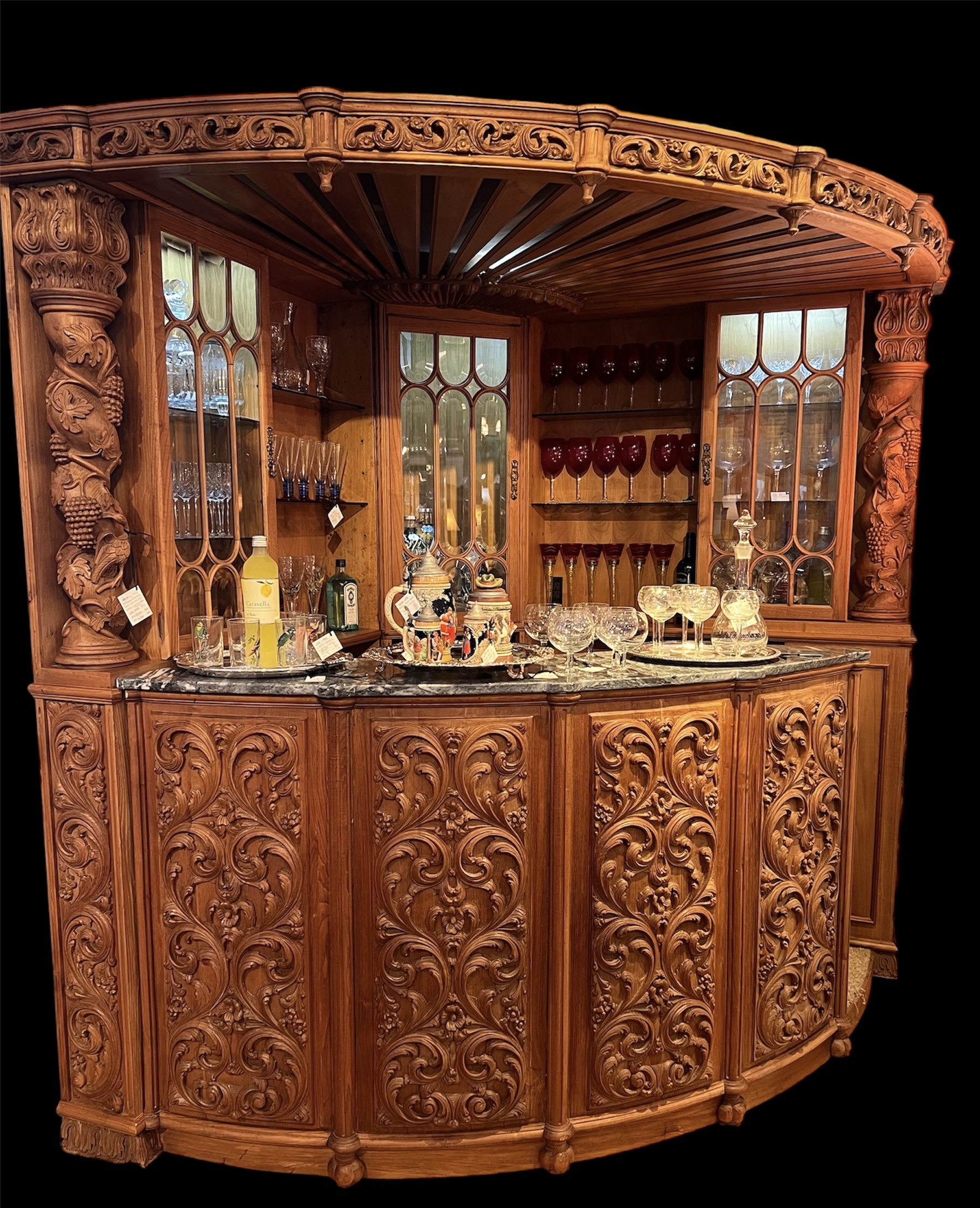 Antique Carved Canopy Dry Bar