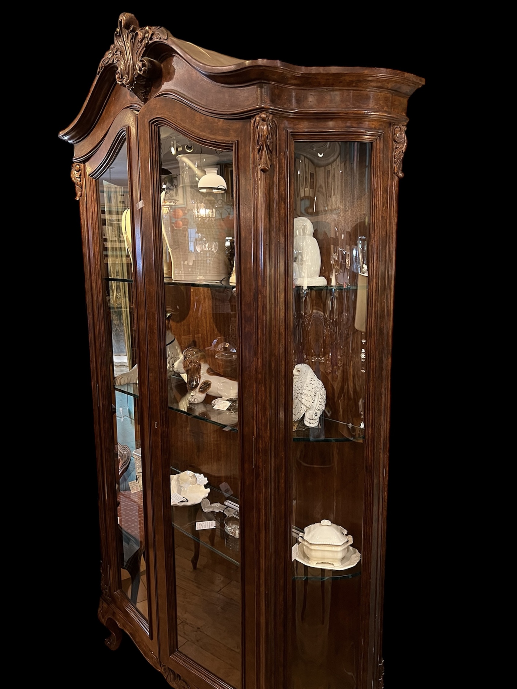 Vintage Tall French Walnut Vitrine