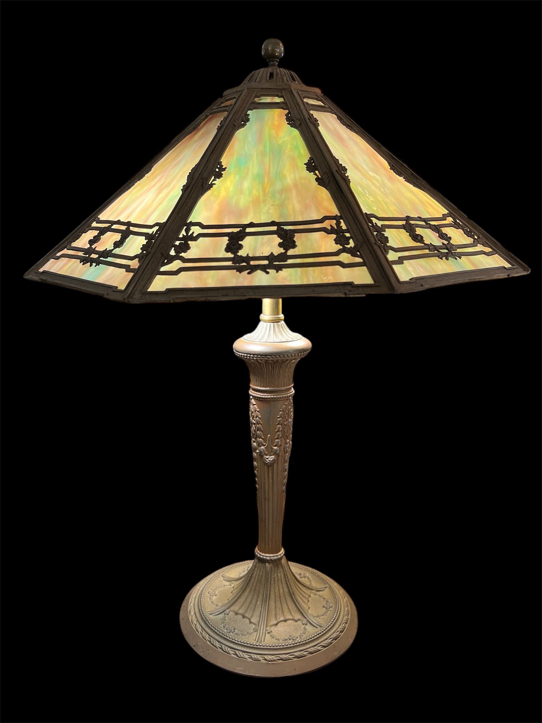 Miller Slag Glass Bronze Lamp