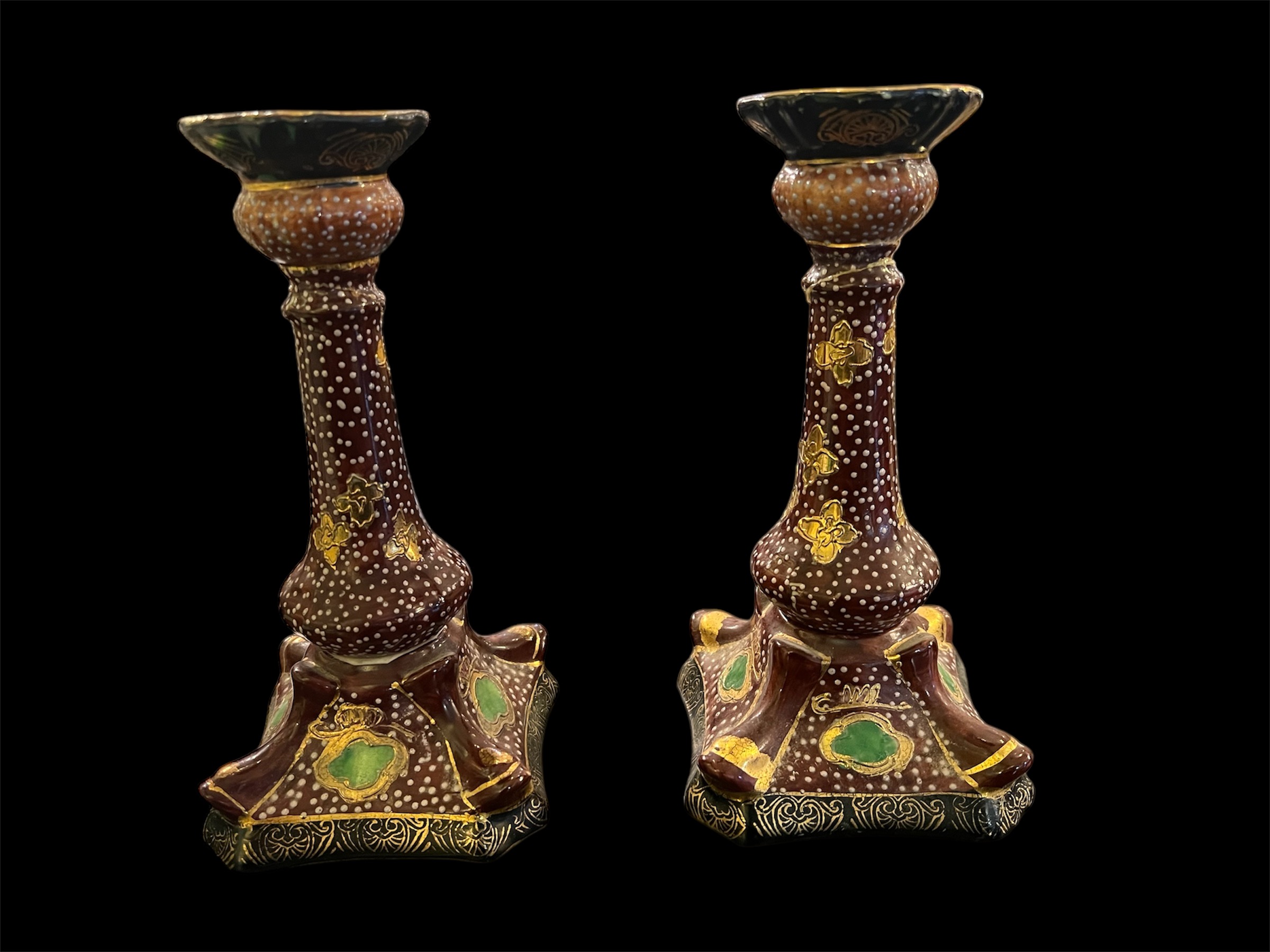 Antique Chinese Satsuma Candlesticks