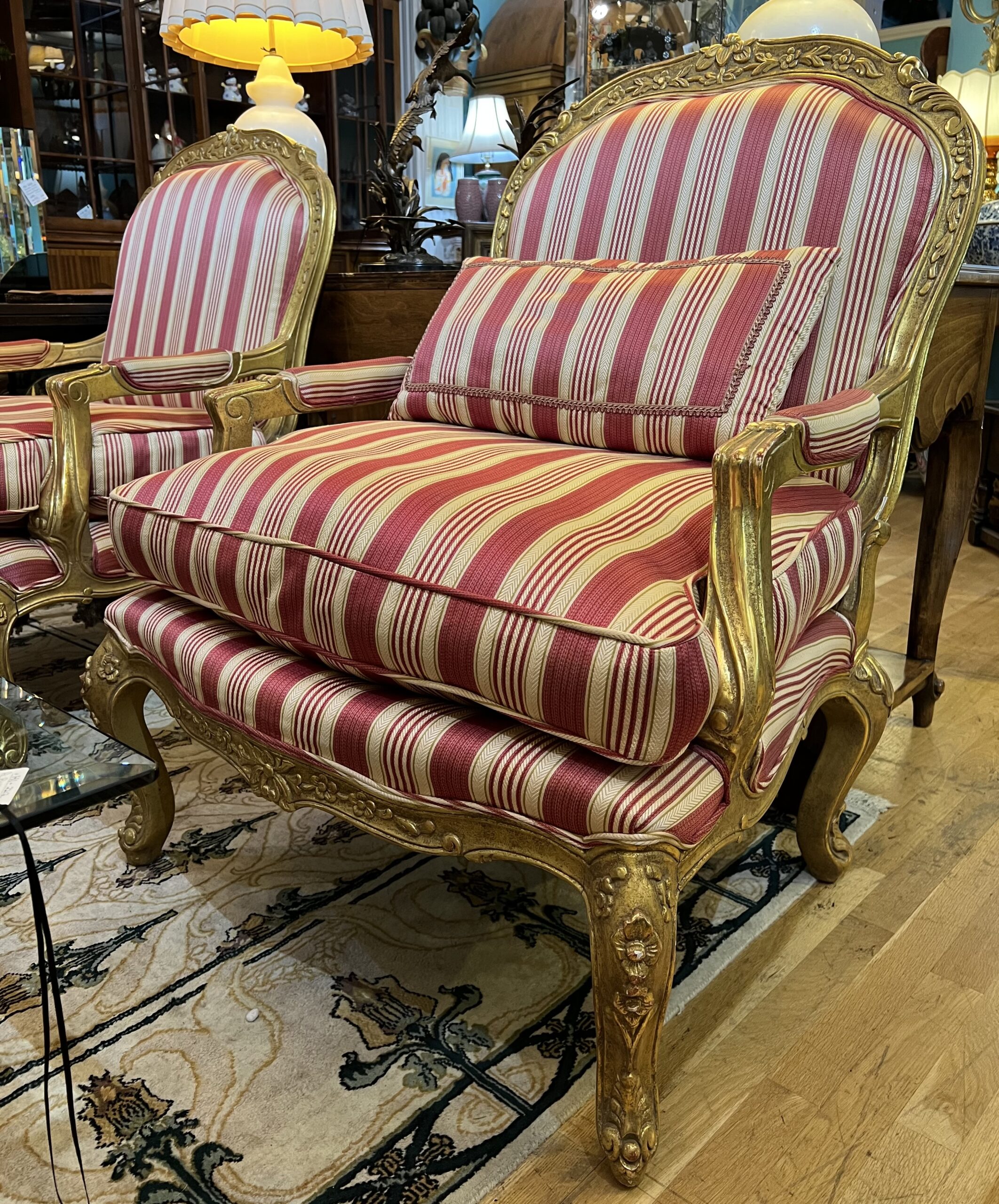 Pair Carved Gilt Bergere Chairs