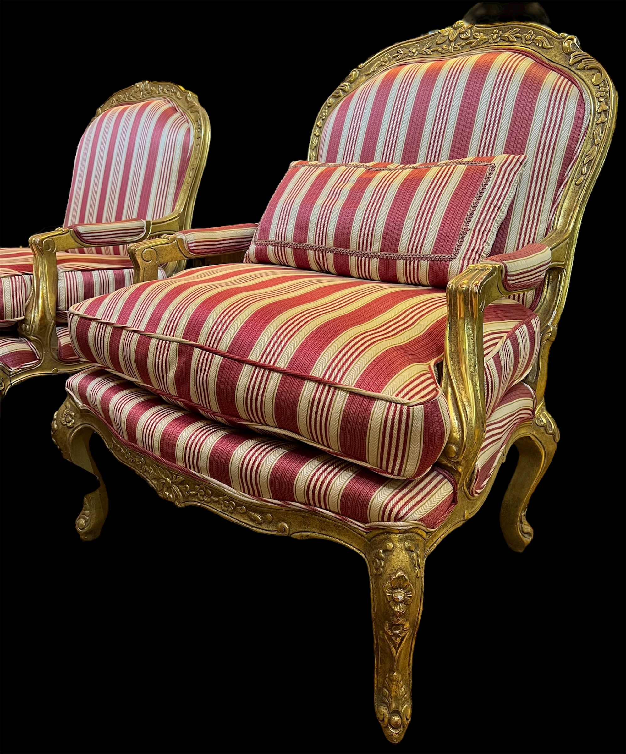 Pair Carved Gilt Bergere Chairs