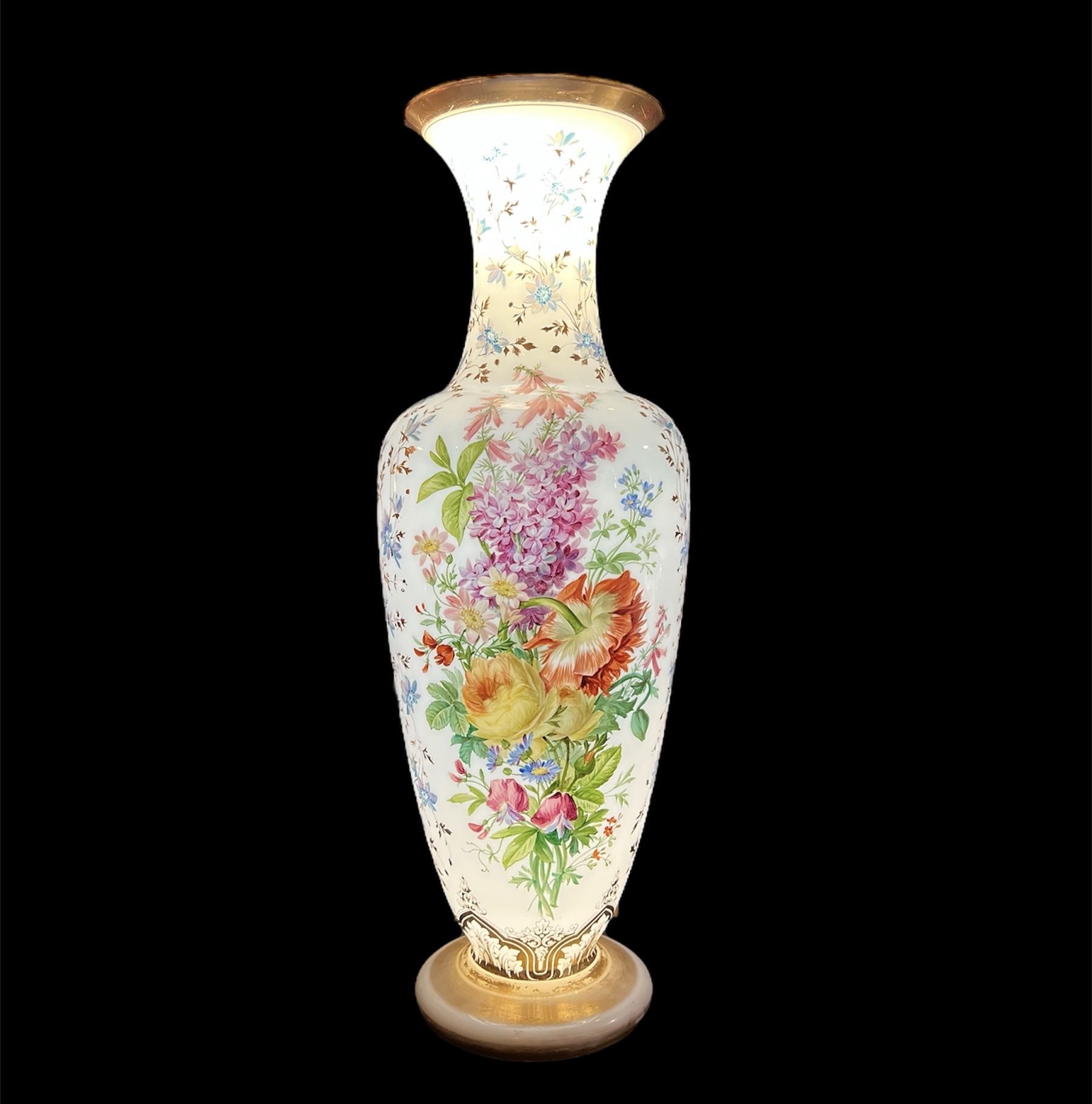 Antique Painted Floral Opaline Vase