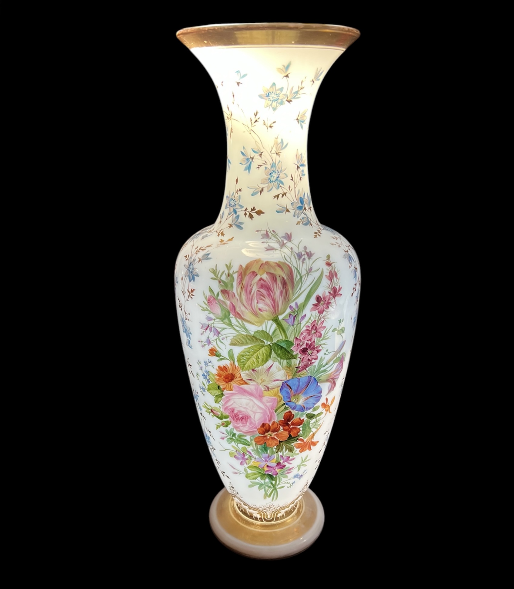 Antique Painted Floral Opaline Vase