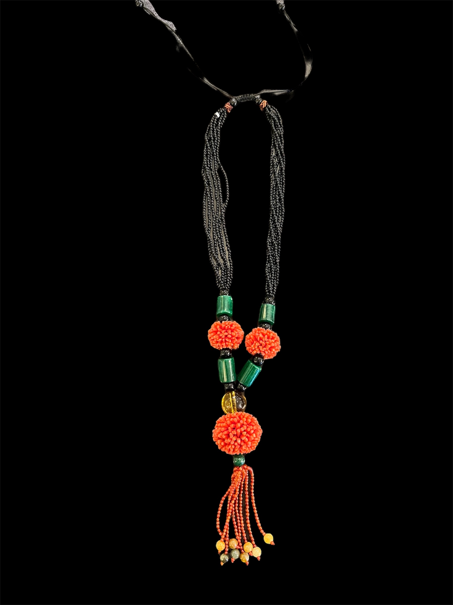 Vintage Chinese Coral Tassel Necklace