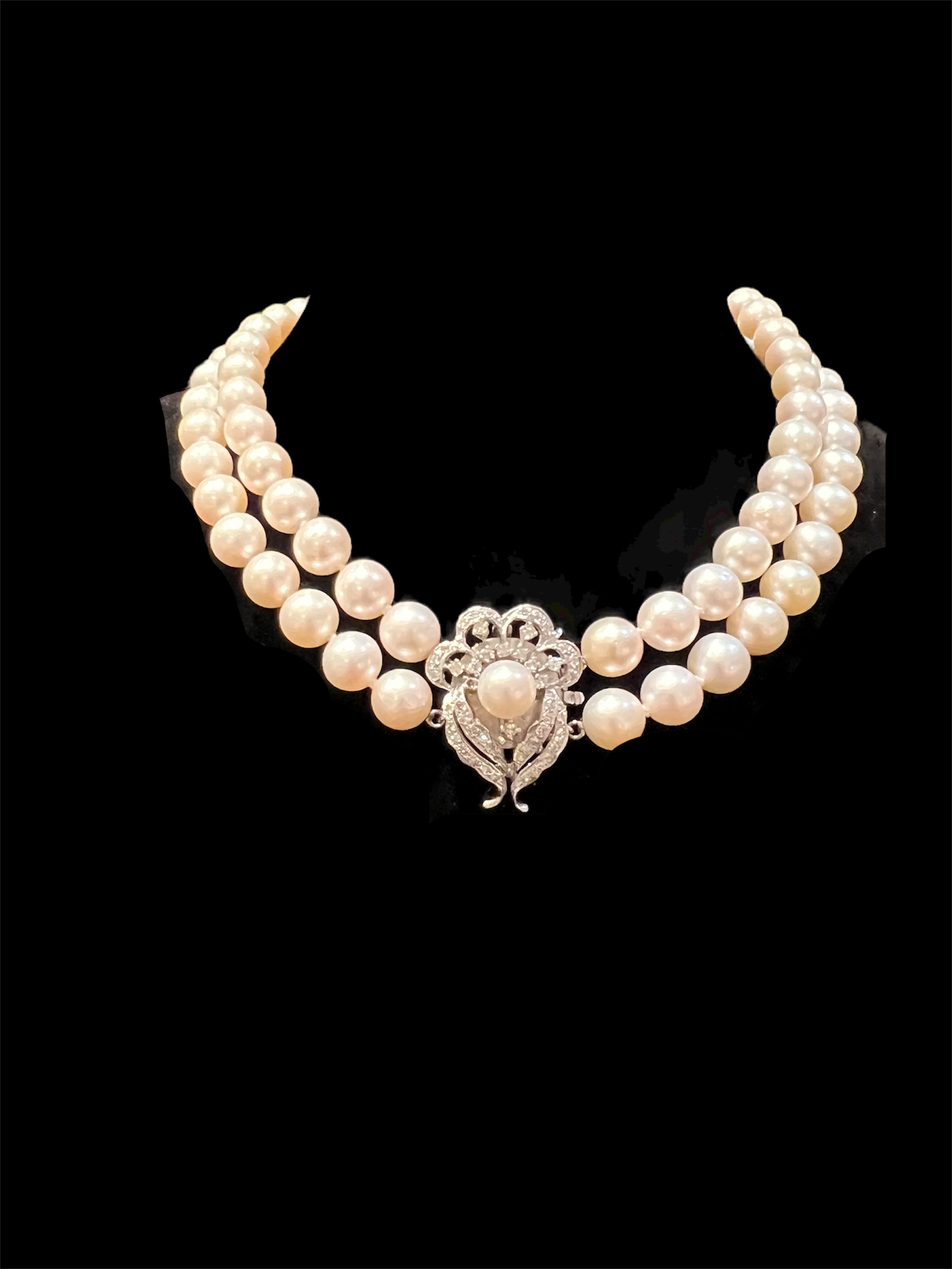 Akoya Pearl Choker Platinum Diamond