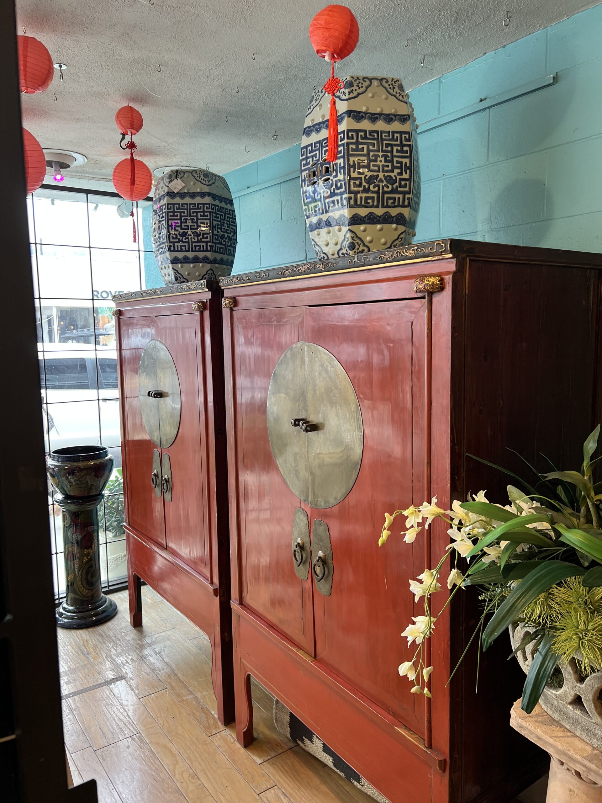 Red Lacquer Pair Large Tansu