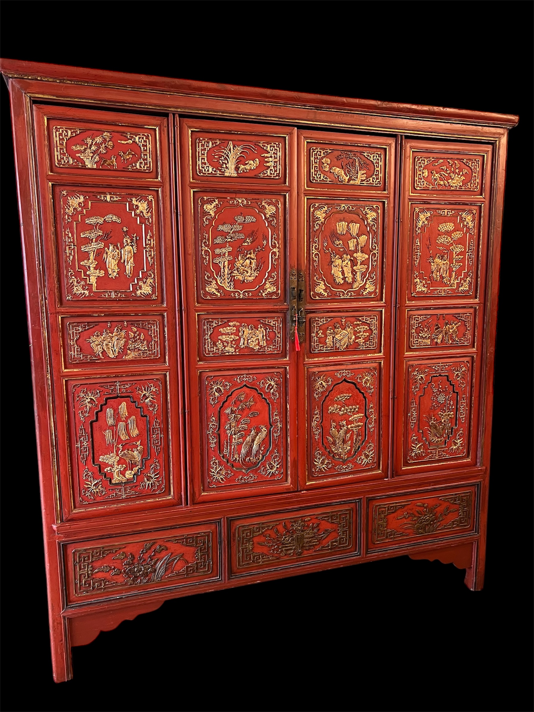 Large Chinese Red Lacquer Cabinet