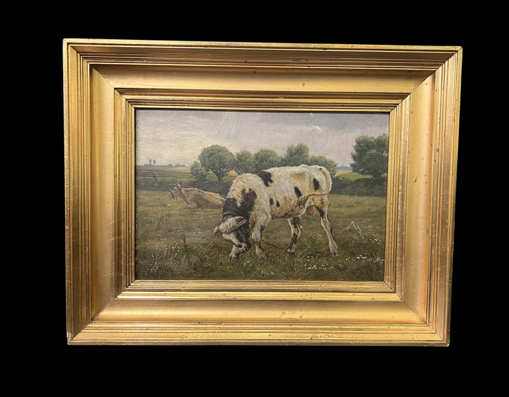 Antique Danish Cow Oil Painting