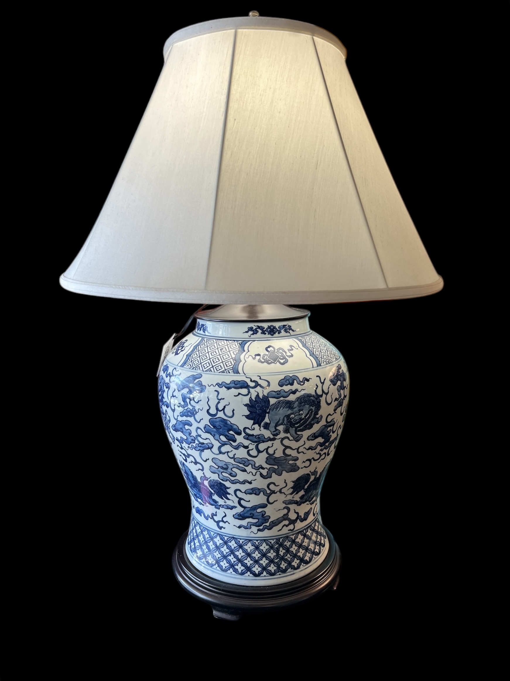 Vintage Chinese Canton Blue White Lamp