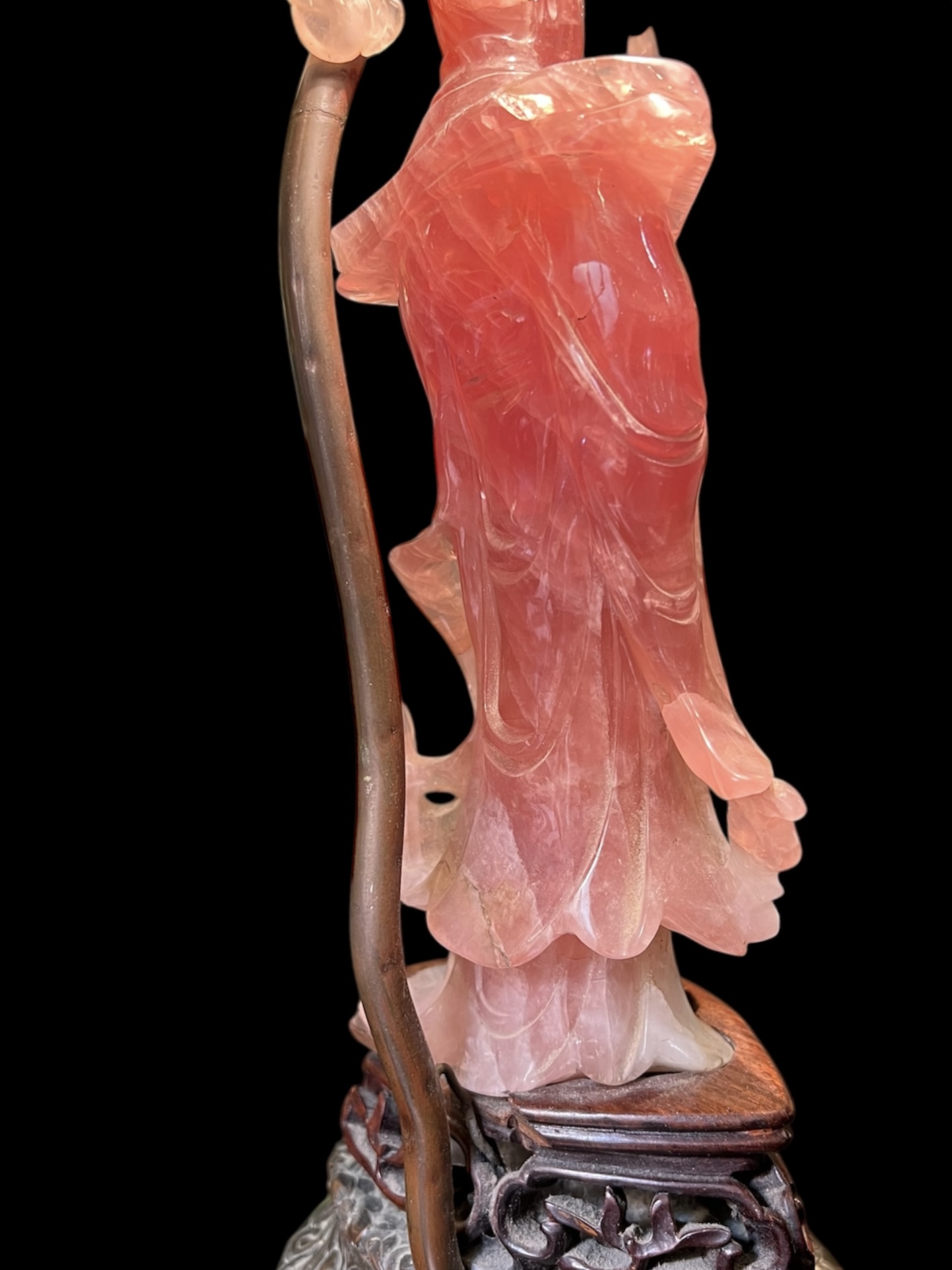 Antique Chinese Carved Rose Quartz Lamp