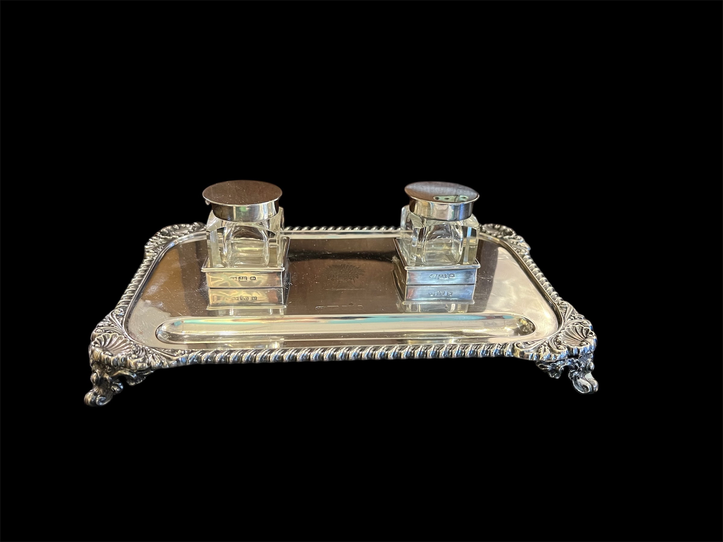 English Sterling Silver Inkwell Set