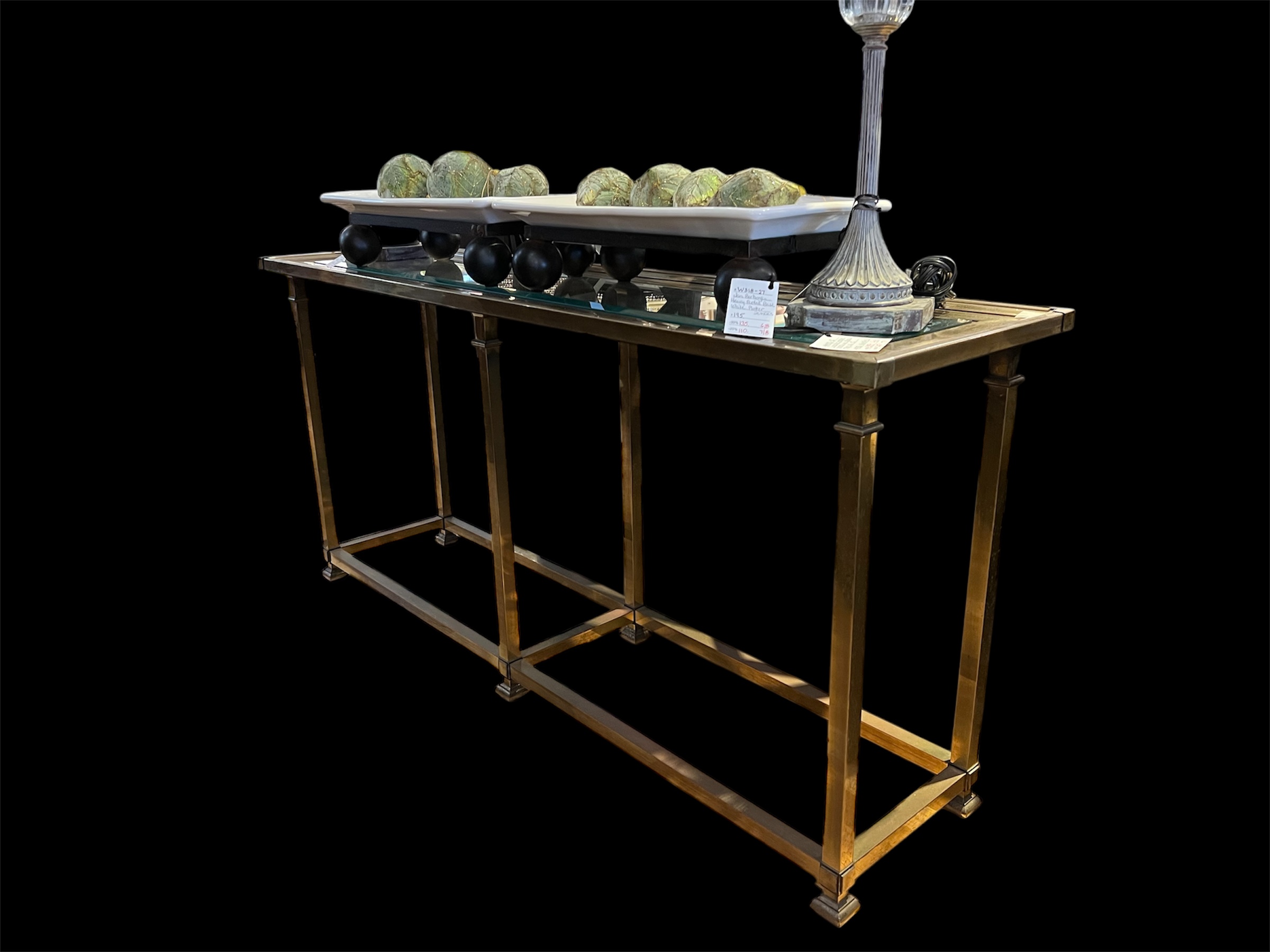 Distressed Brass Glass Top Console Table