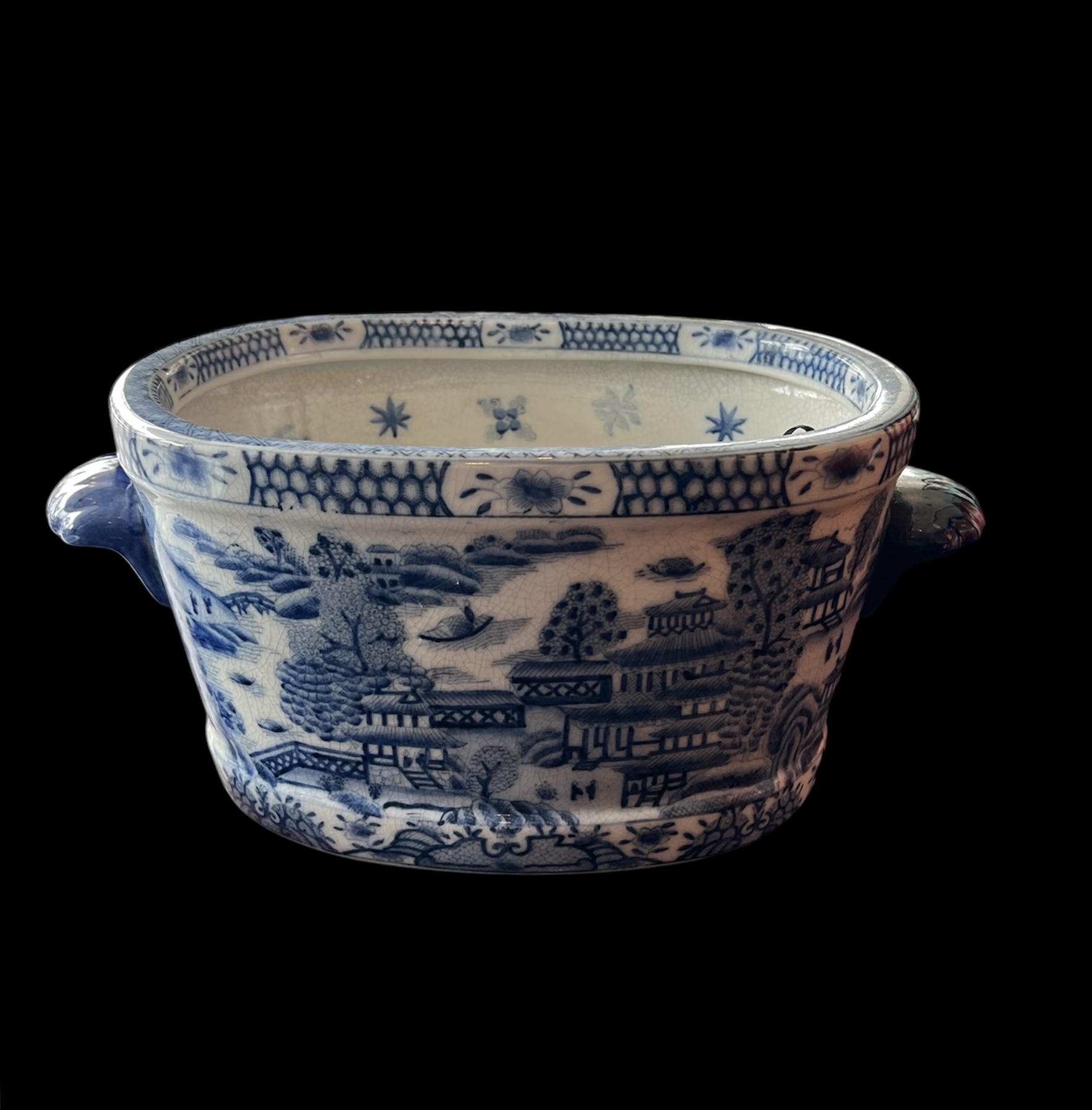 Chinese Blue White Oval Cachepot