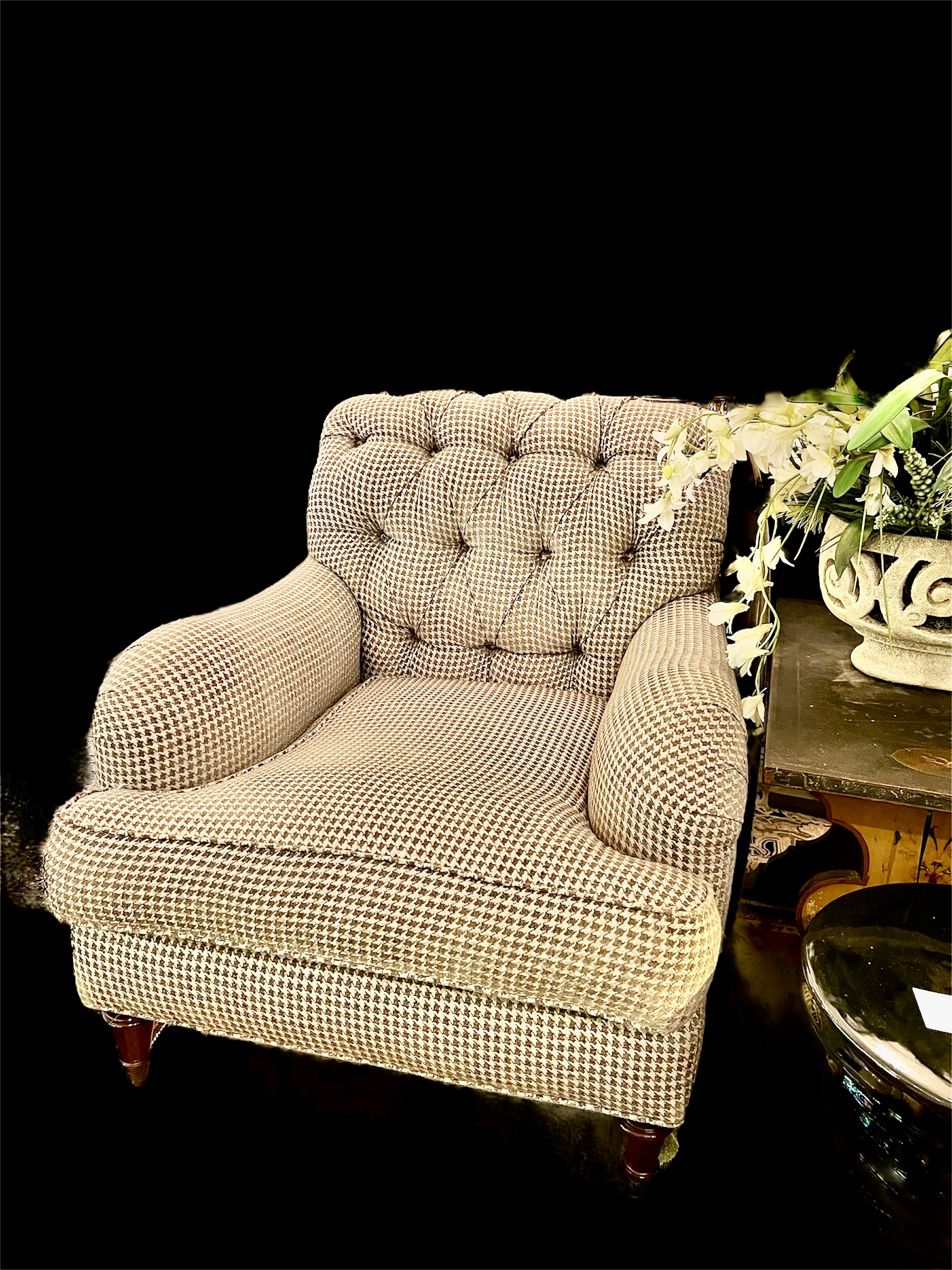 Butera Tan Houndstooth Club Chairs