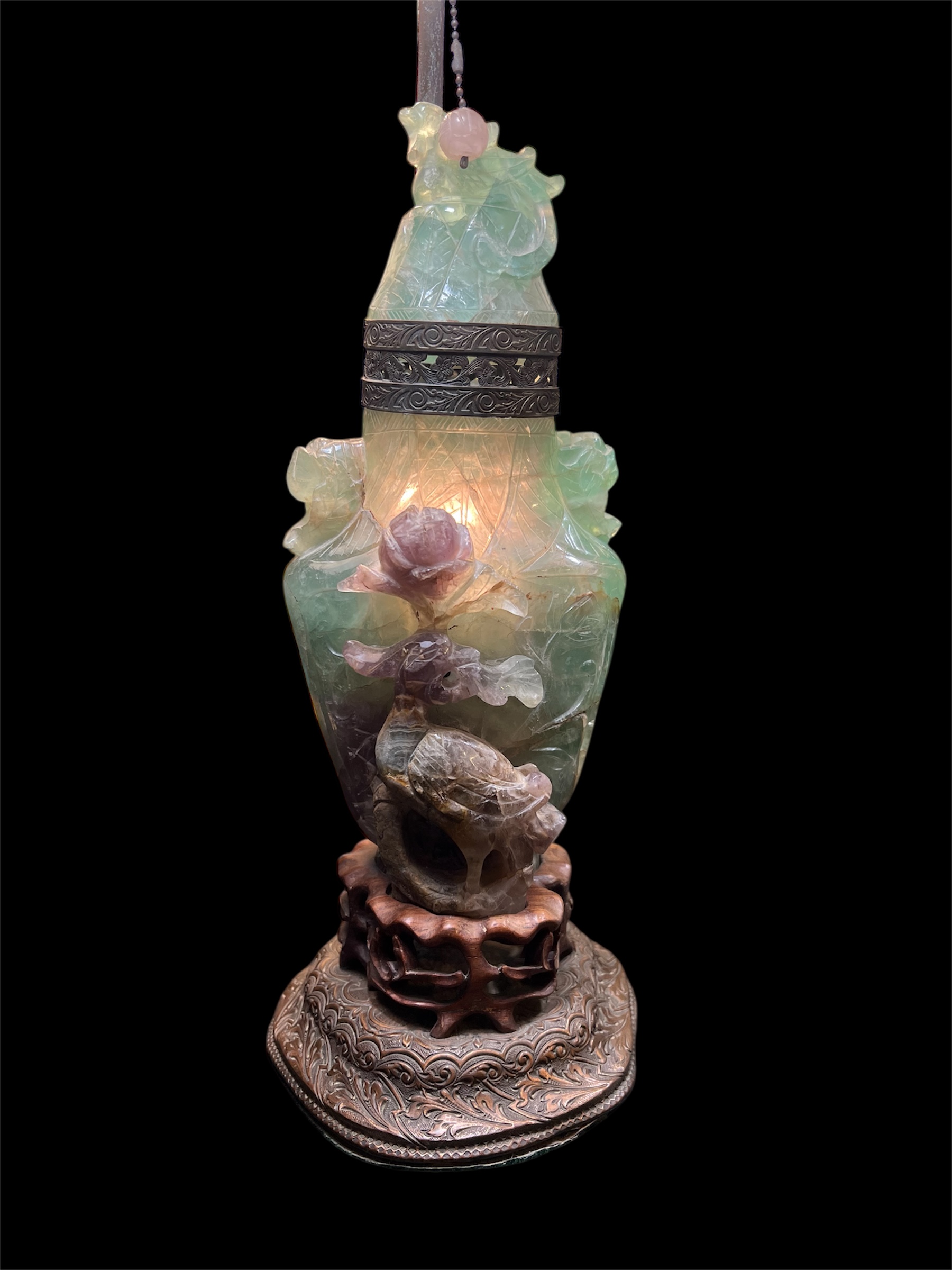 Antique Chinese Carved Flourite Lamp