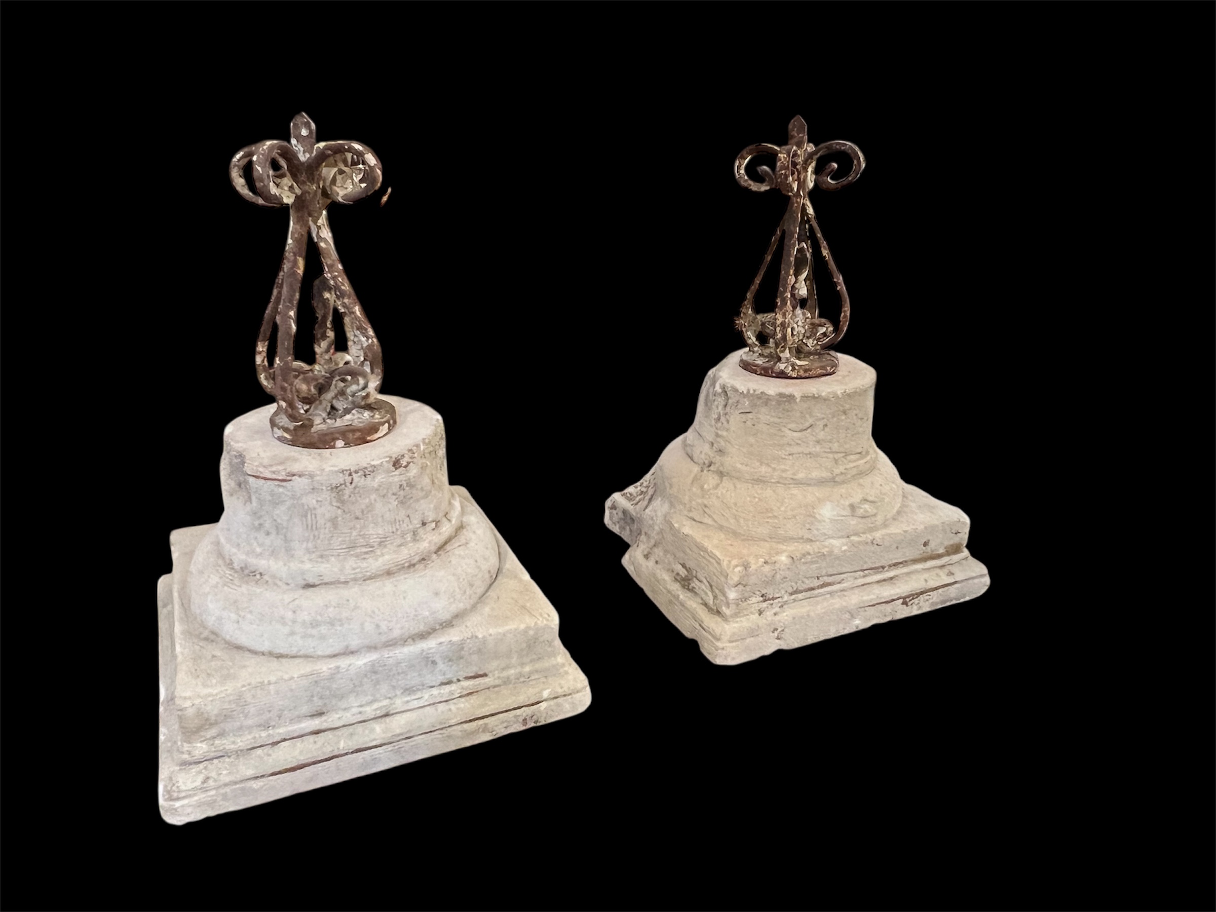 Antique Stone Column Fragments Bronze Finial