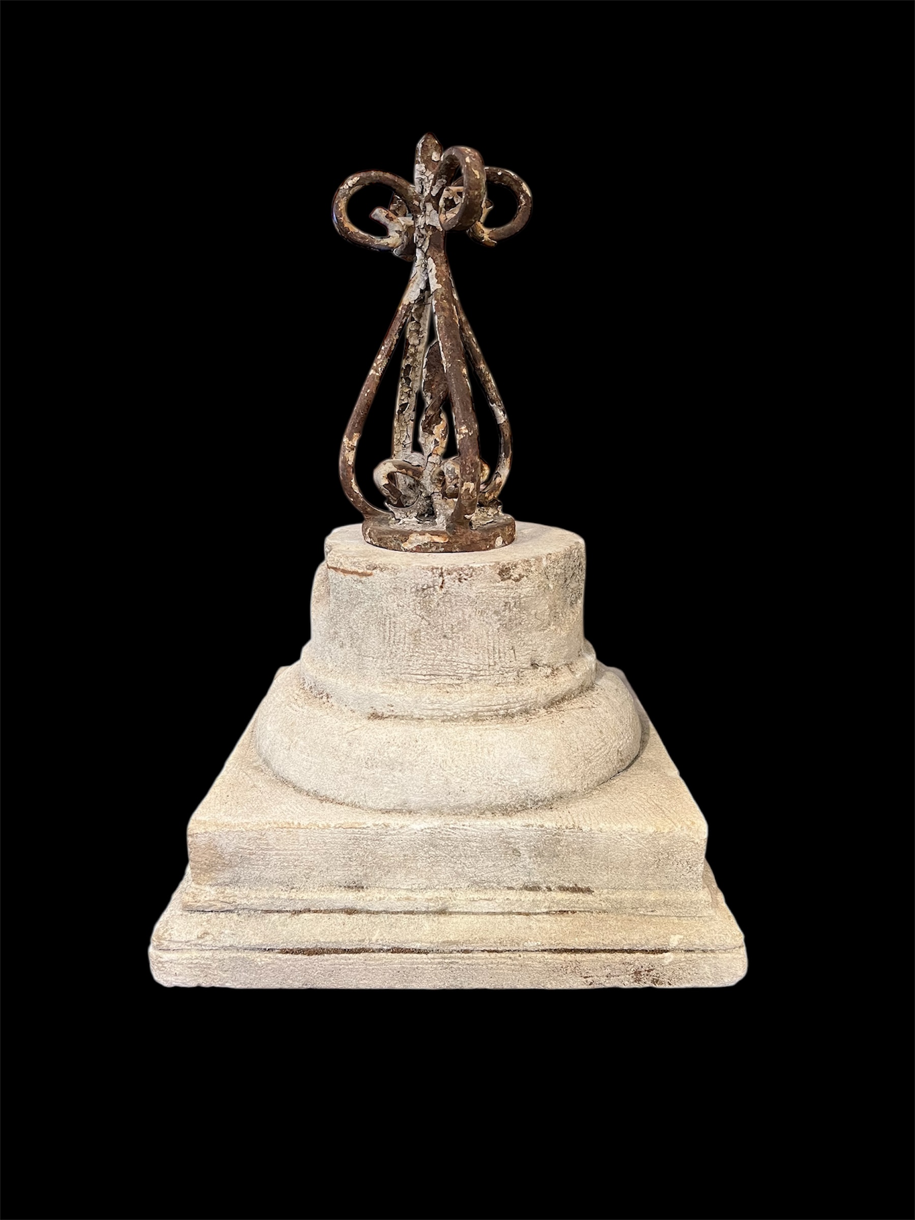 Antique Stone Column Fragments Bronze Finial