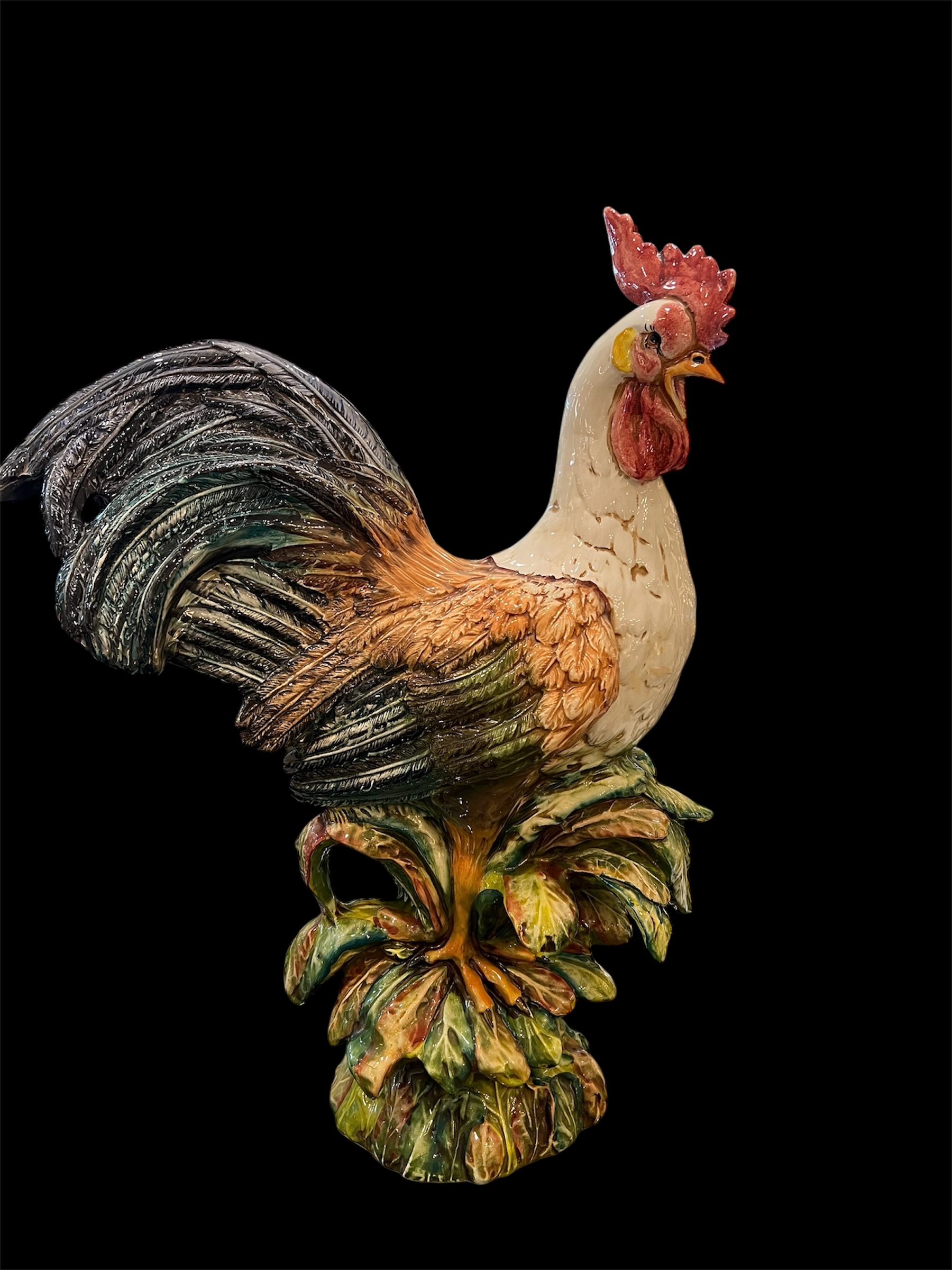 Oversized Italian Pair Majolica Chickens