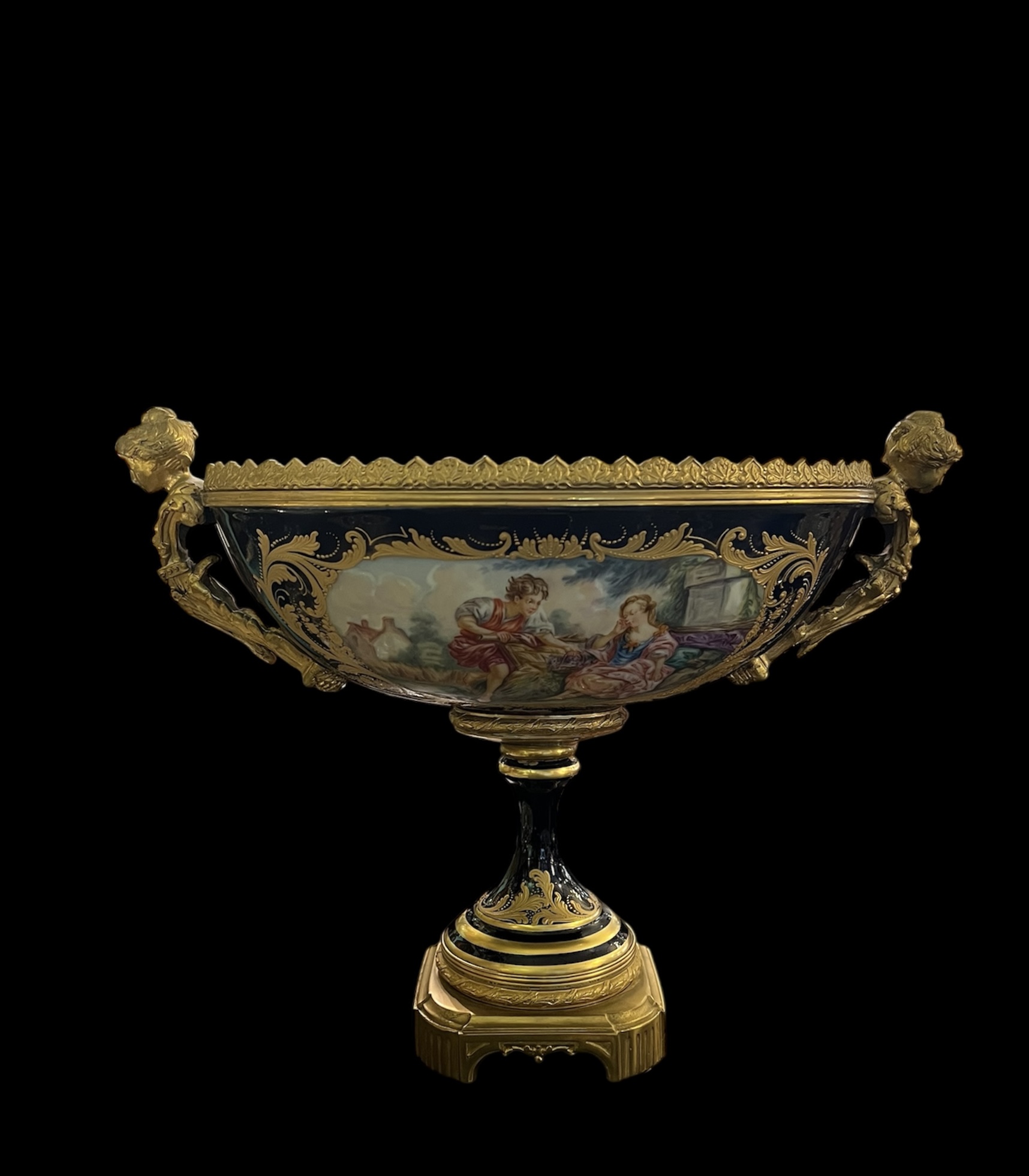 Antique French Cobalt Ormolu Pedestal Bowl