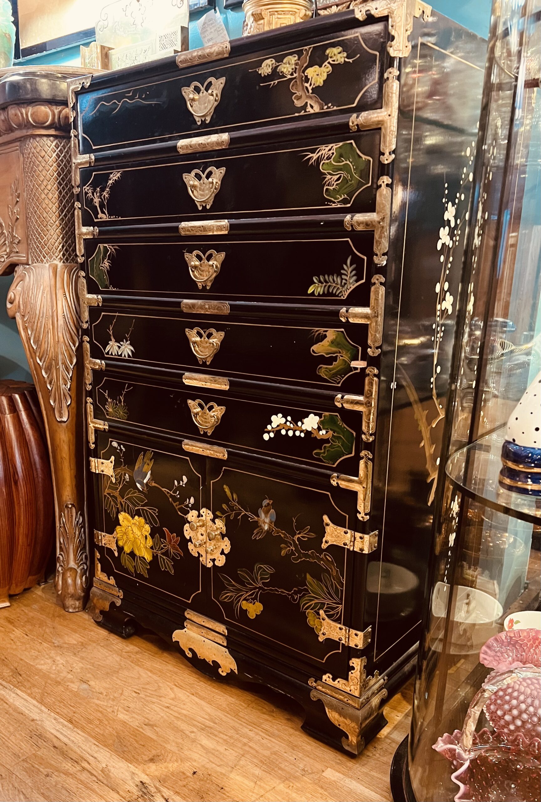 Black Lacquer Polychrome Chinoiserie Chest