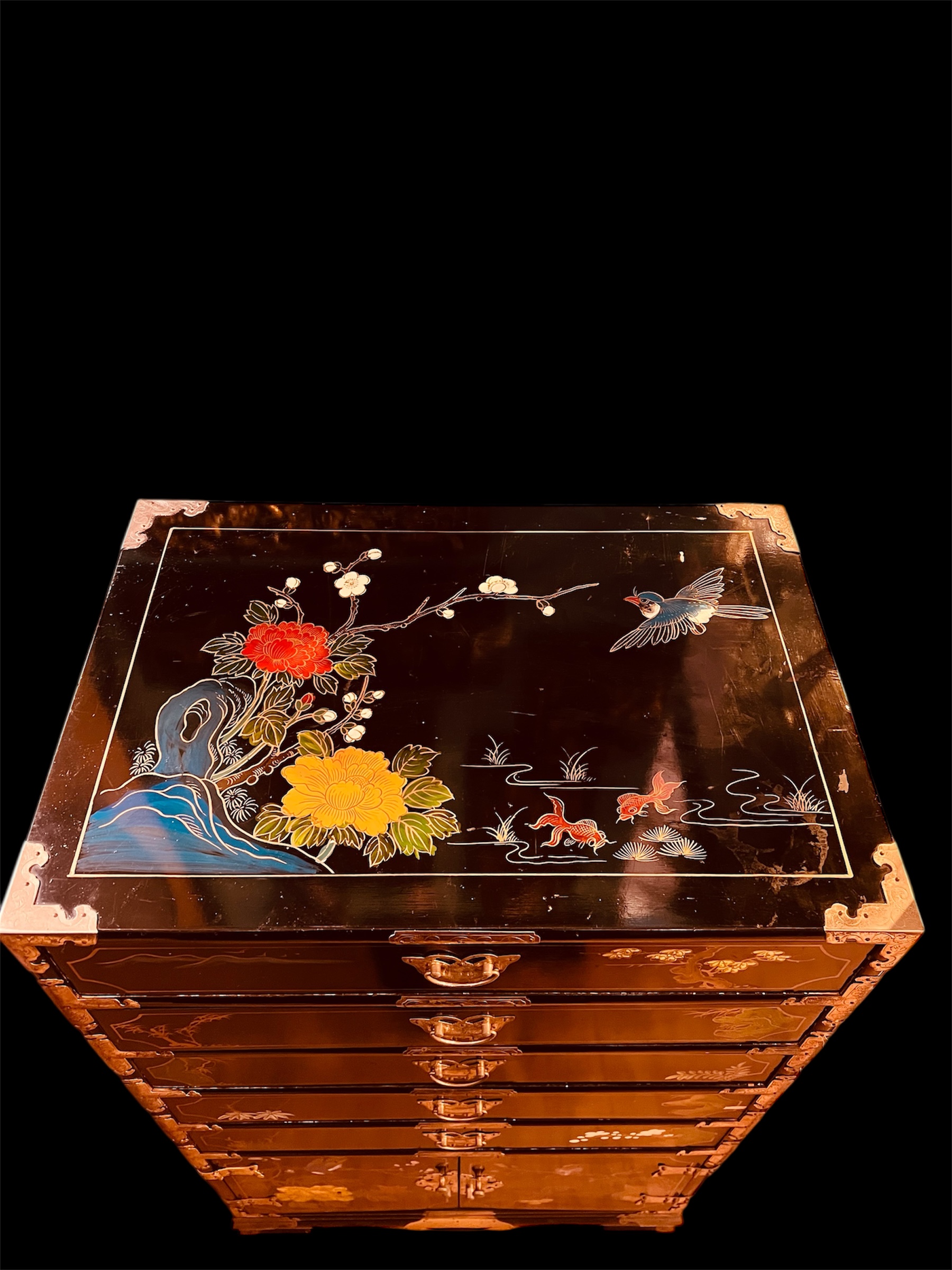 Black Lacquer Polychrome Chinoiserie Chest