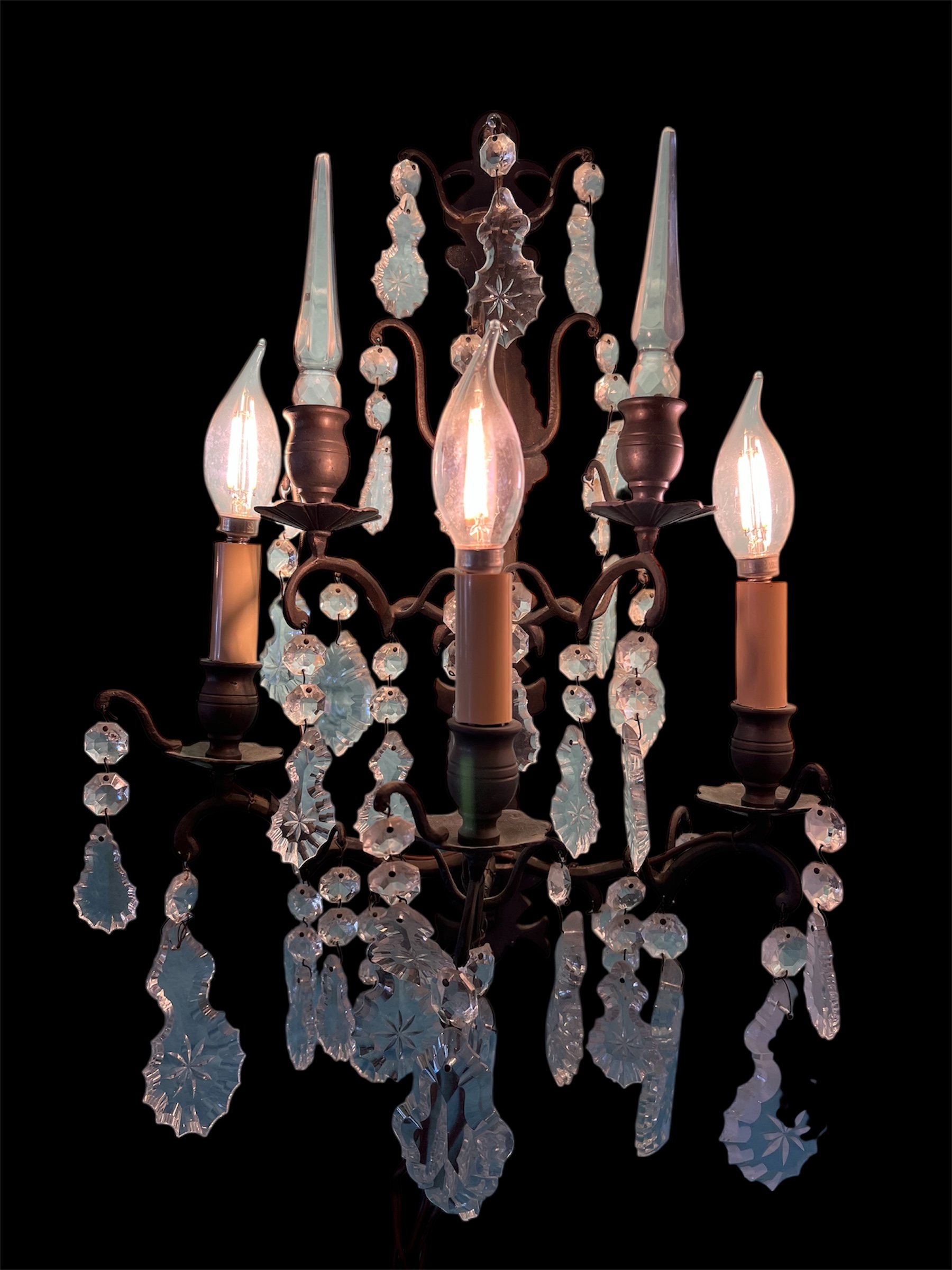 Antique Iron Crystal Electrified Sconces