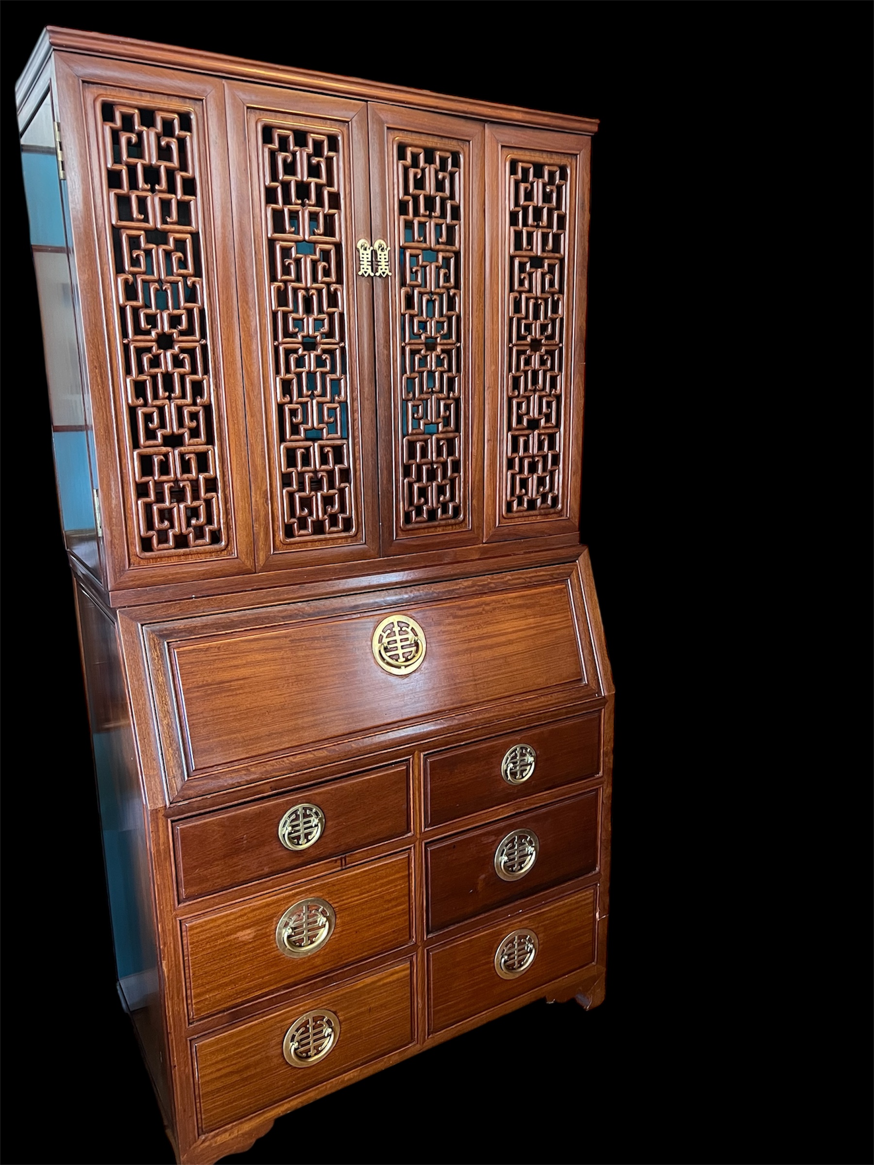 Vintage Chinese Chippendale Cabinet Secretary