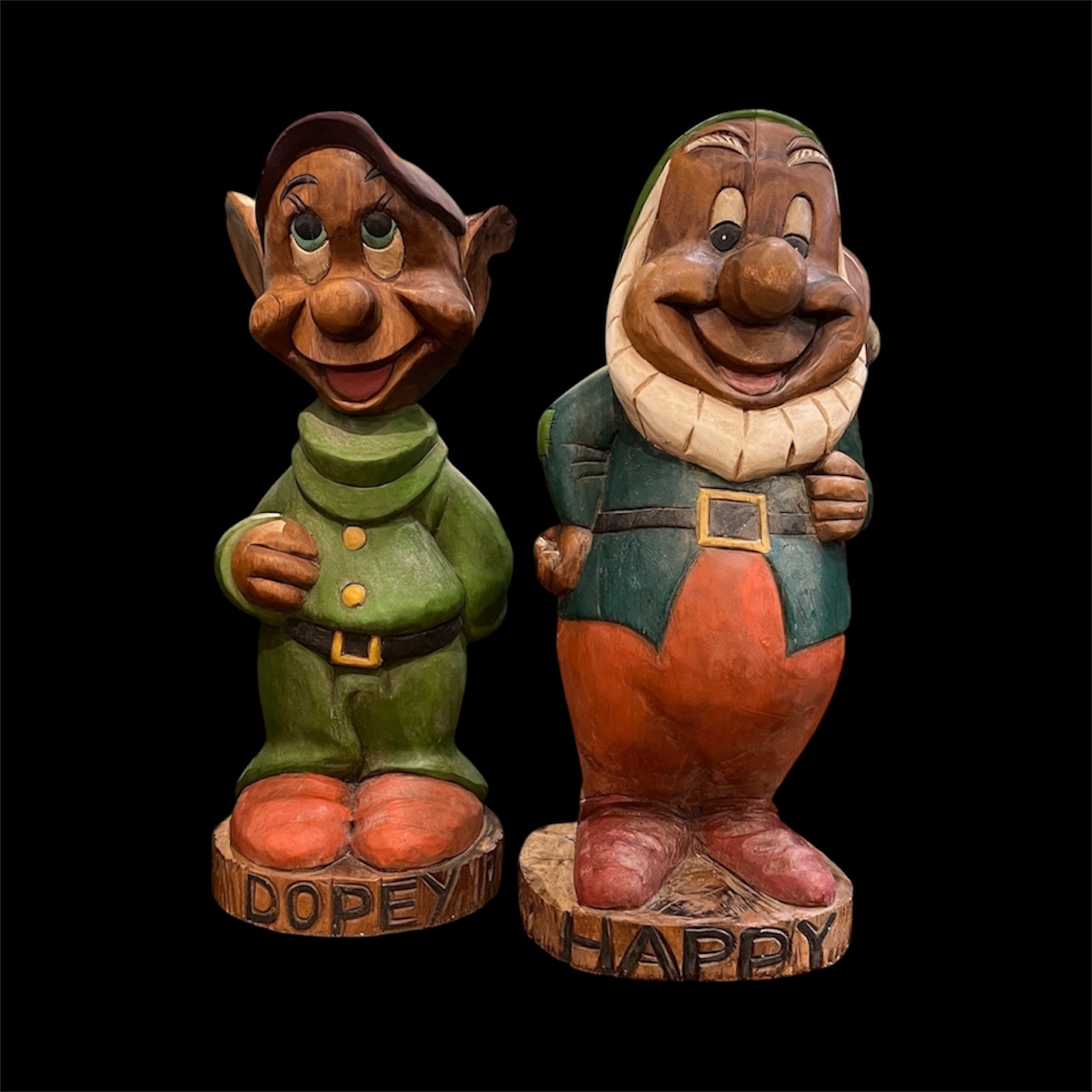 Seven Dwarfs Life-sized Carved Wood Figures