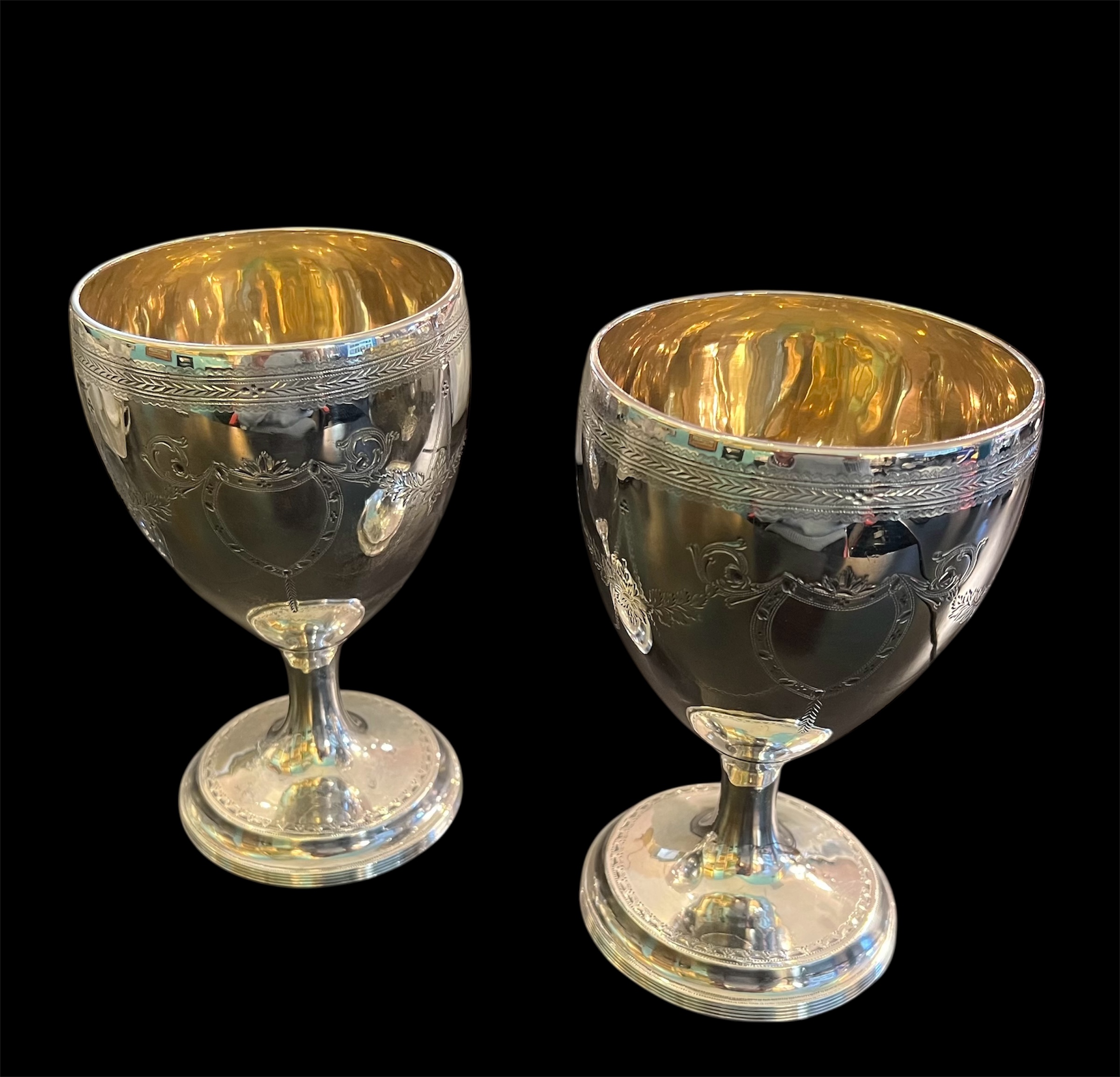 Antique English Heraldic Sterling Goblets