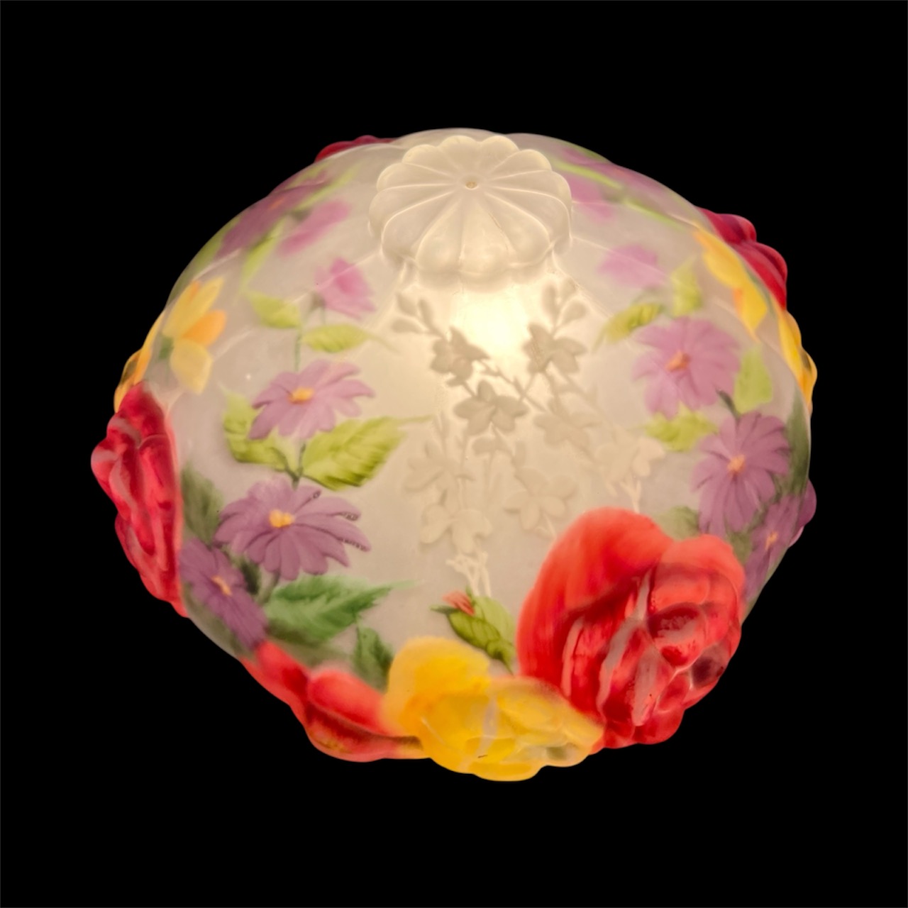 Reverse Painted Floral Glass Lamp
