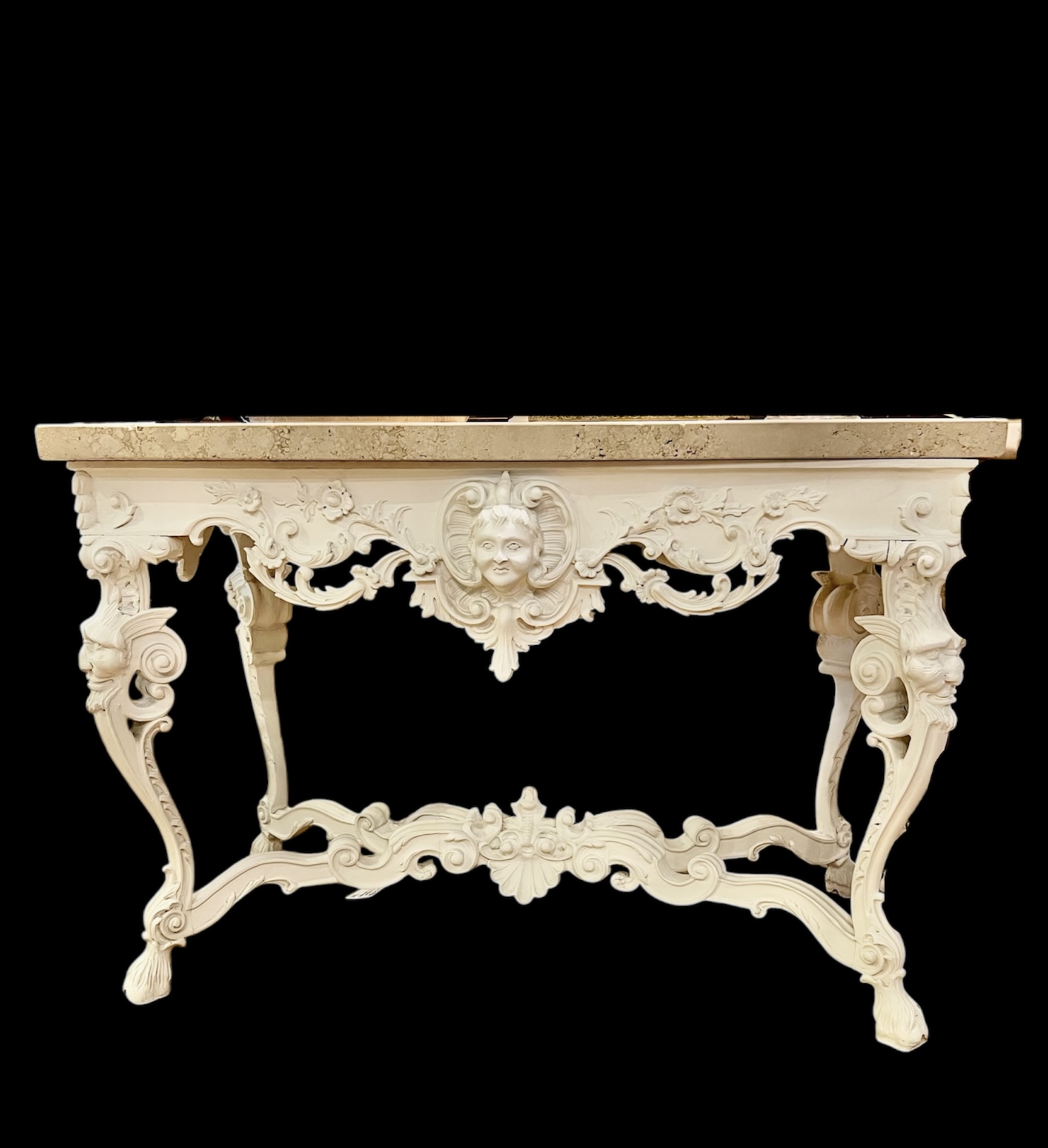 Pair White Lions Head Consoles