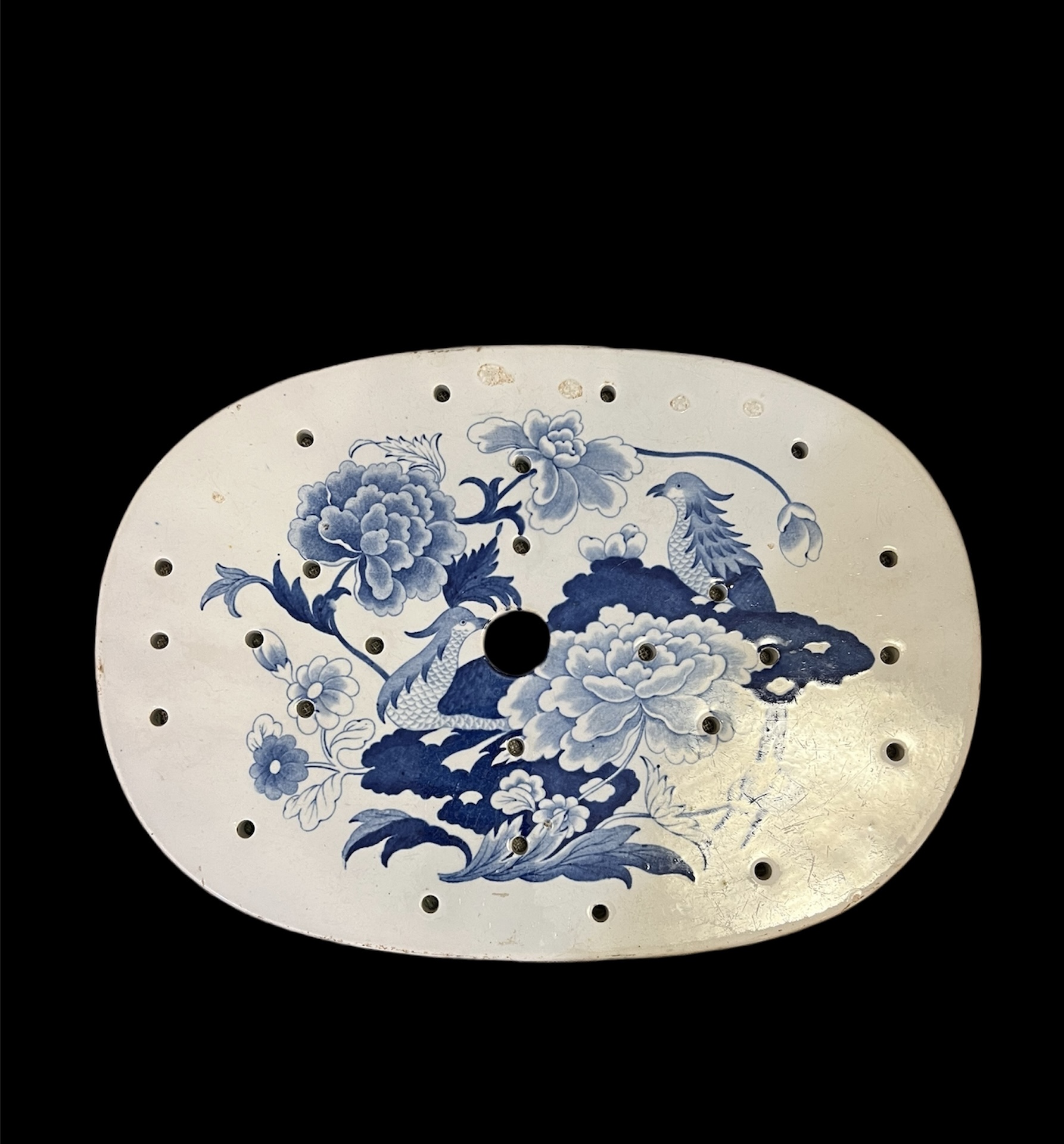 Antique Blue White Meat Drainer