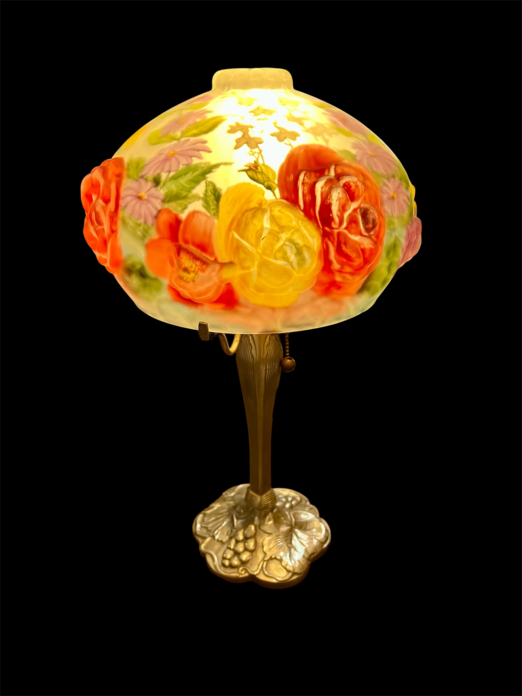Reverse Painted Floral Glass Lamp