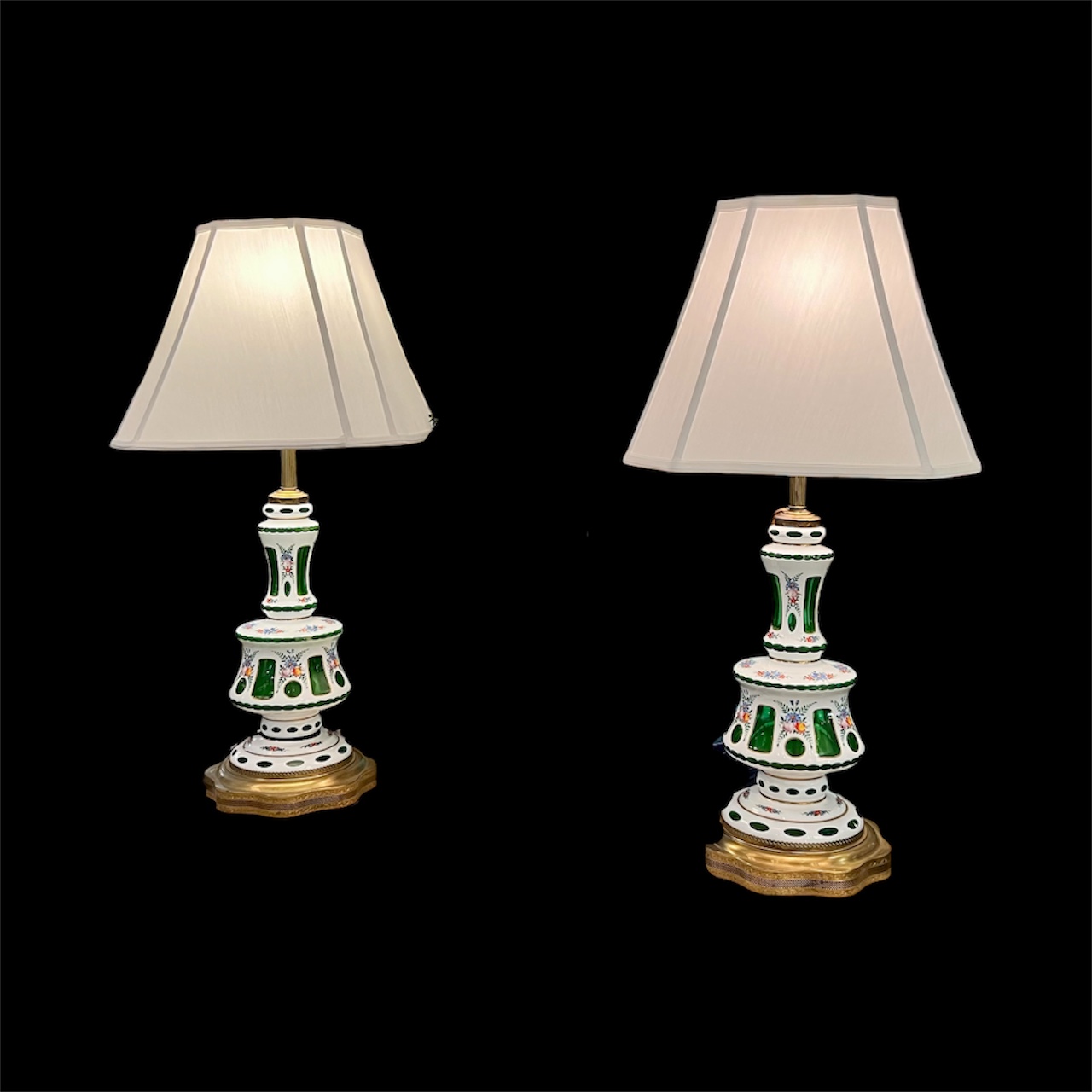 Bohemian Painted Glass White Lamps