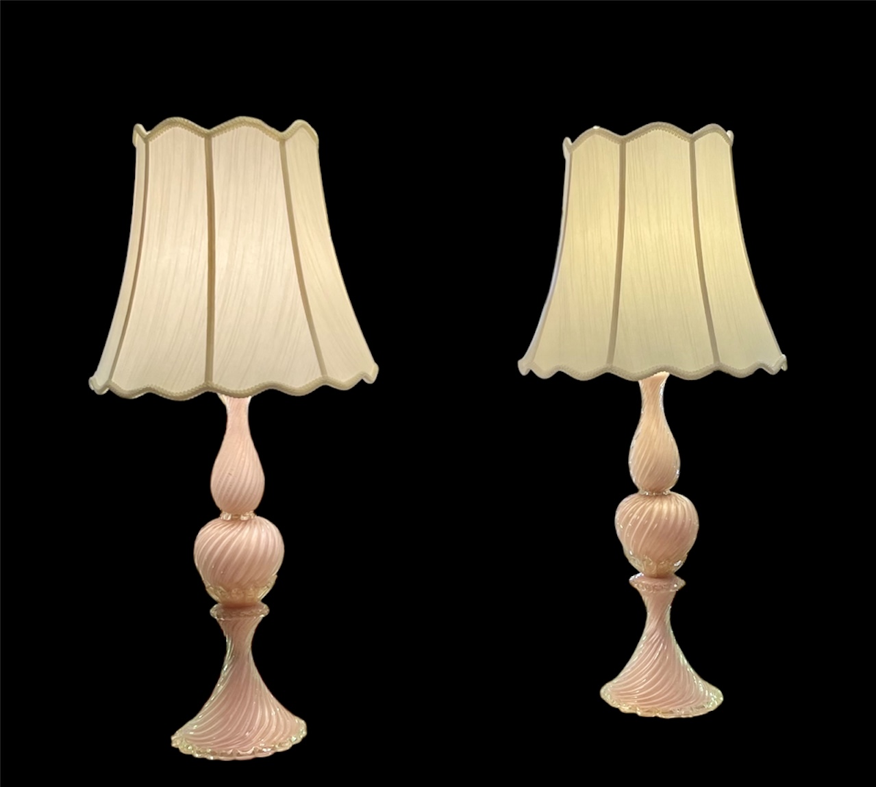 Vintage Pink Murano Swirl Lamps