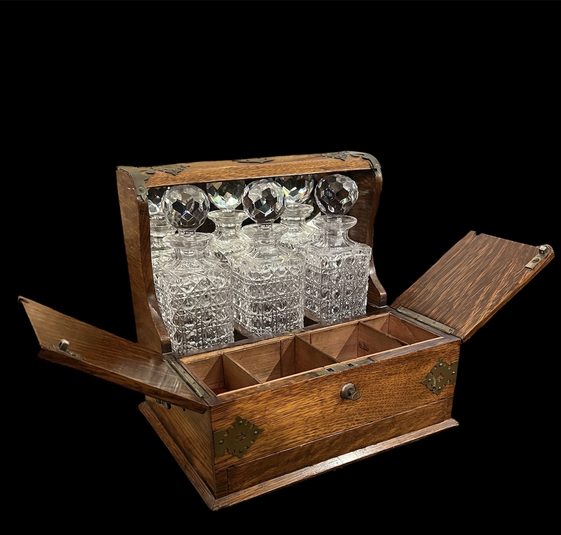 Antique English Oak Tantalus - Image 3