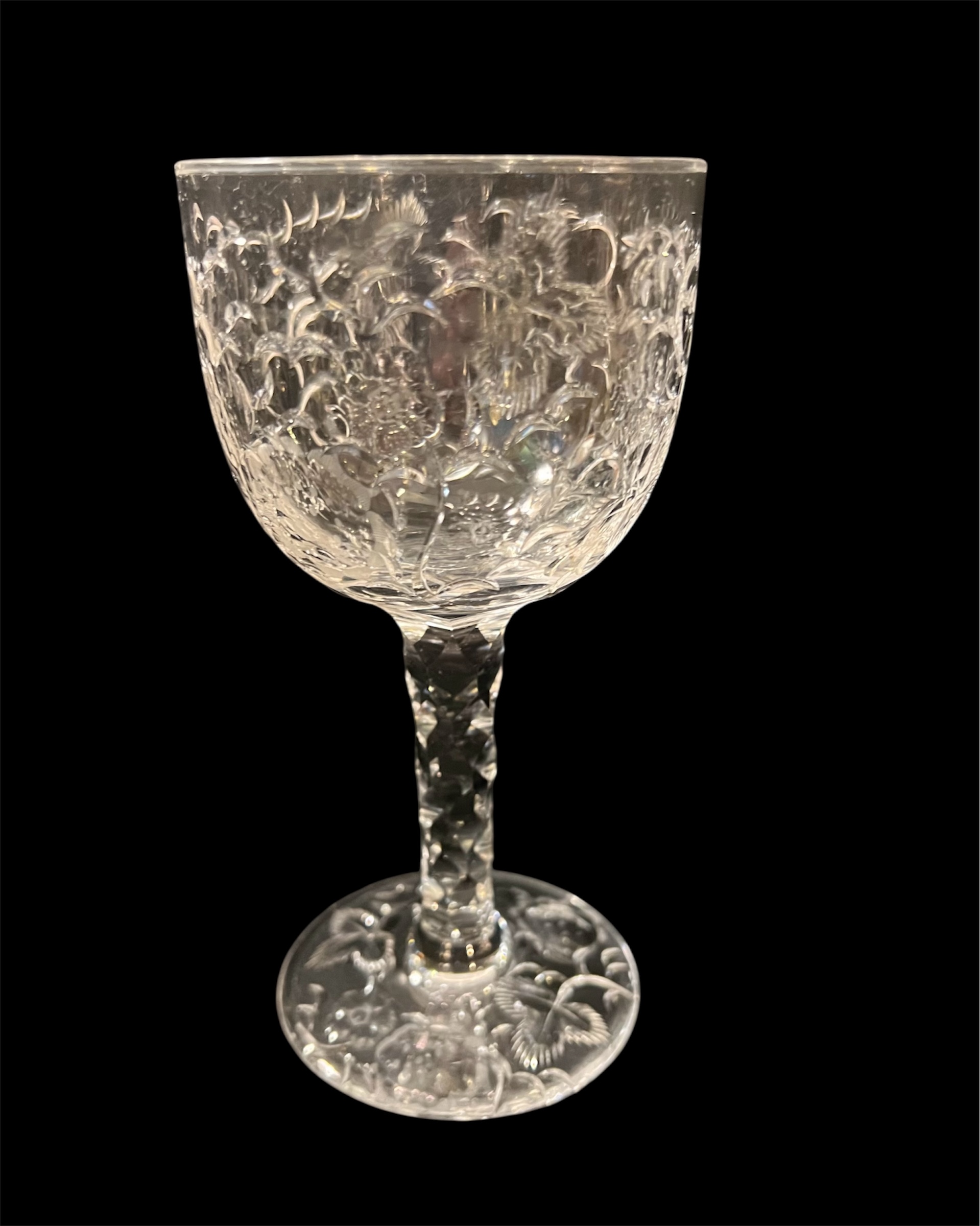 Floral Cut Crystal Wine Glasses