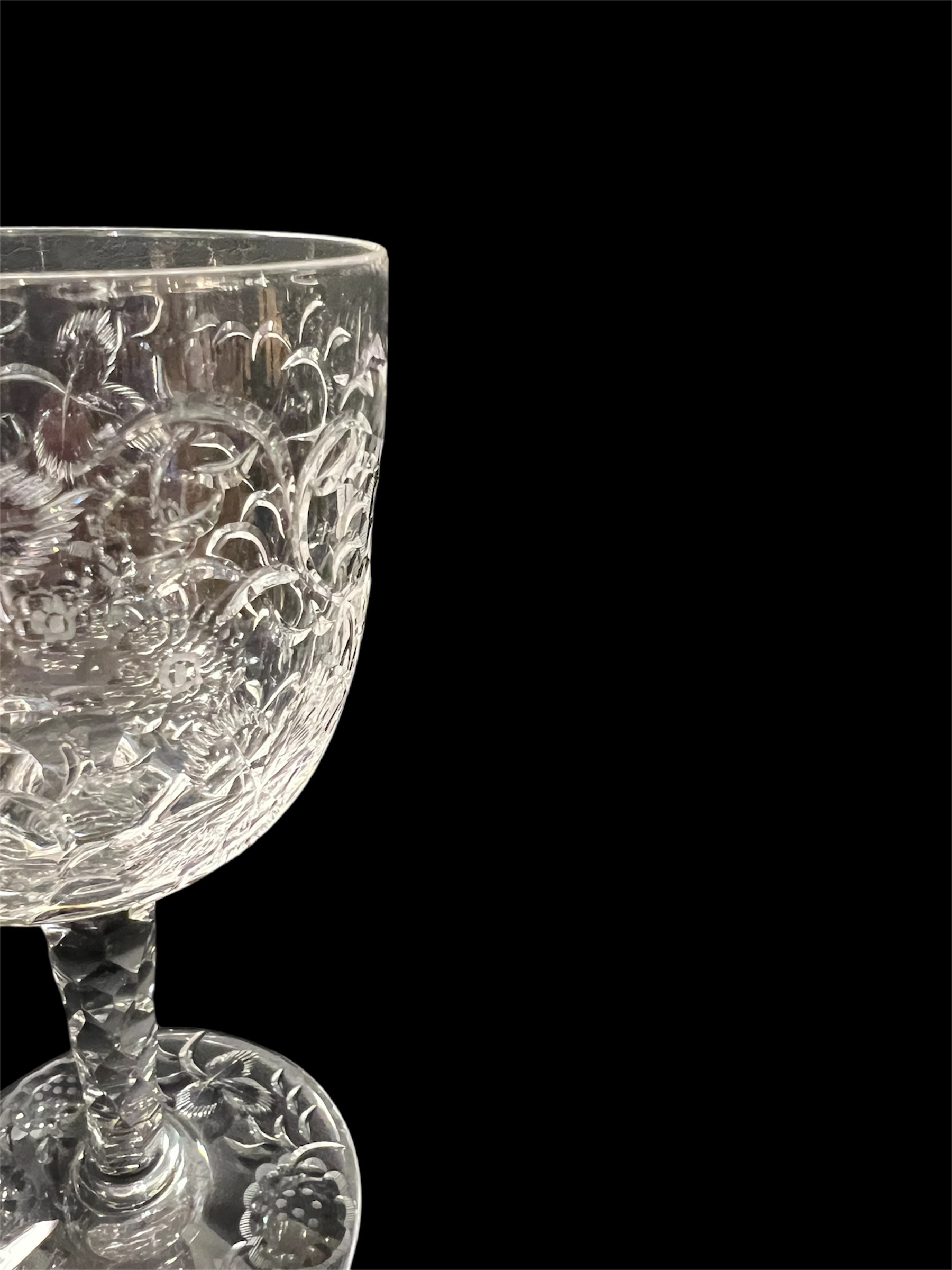 Floral Cut Crystal Wine Glasses